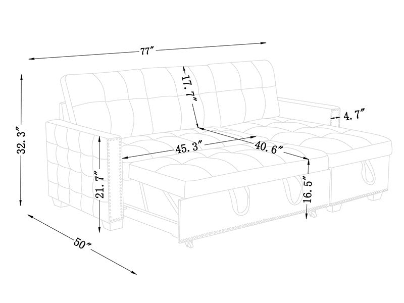 Reversible Sectional Storage Sleeper Sofa Bed, L-Shape 2 Seat Sectional Chaise With Storage, Skin-Feeling Velvet Fabric - Beige