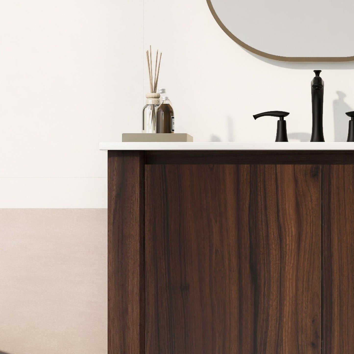 36" Modern Bathroom Vanity With Rectangle Ceramic Sink, Bathroom Cabinet And 45 Degrees Free Handle Design Soft Closing Doors, 1 Open Shelf At The Bottom - Dark Brown
