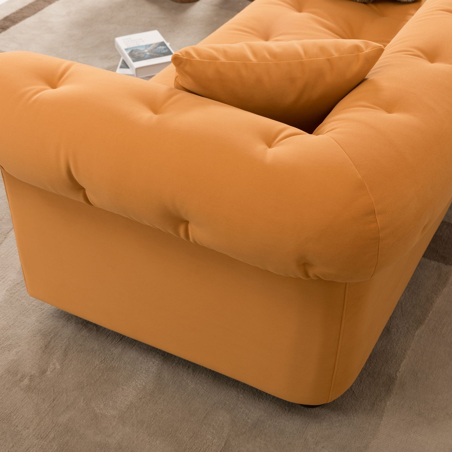 Retro Medieval Style Sofa With Roll Arms And Throw Pillows - Orange