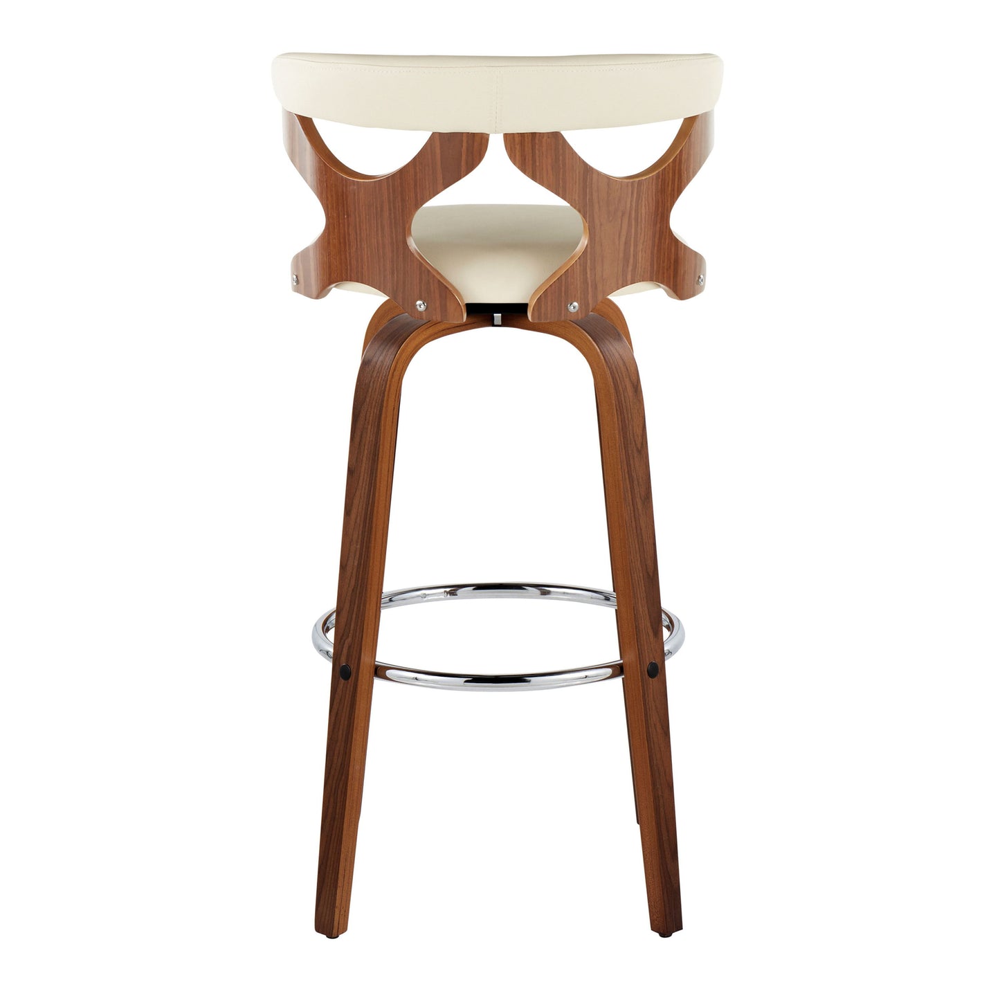 Gardenia - Mid-Century Modern Fixed Height Barstool With Swivel With Round Footrest (Set of 2) - Walnut / Cream