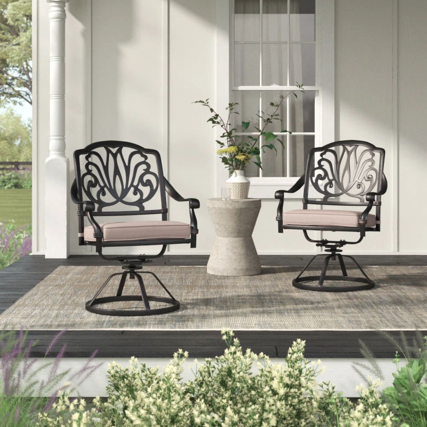 Patio Outdoor Aluminum Dining Swivel Rocker Chairs With Cushion (Set of 2) - Spectrum Sand