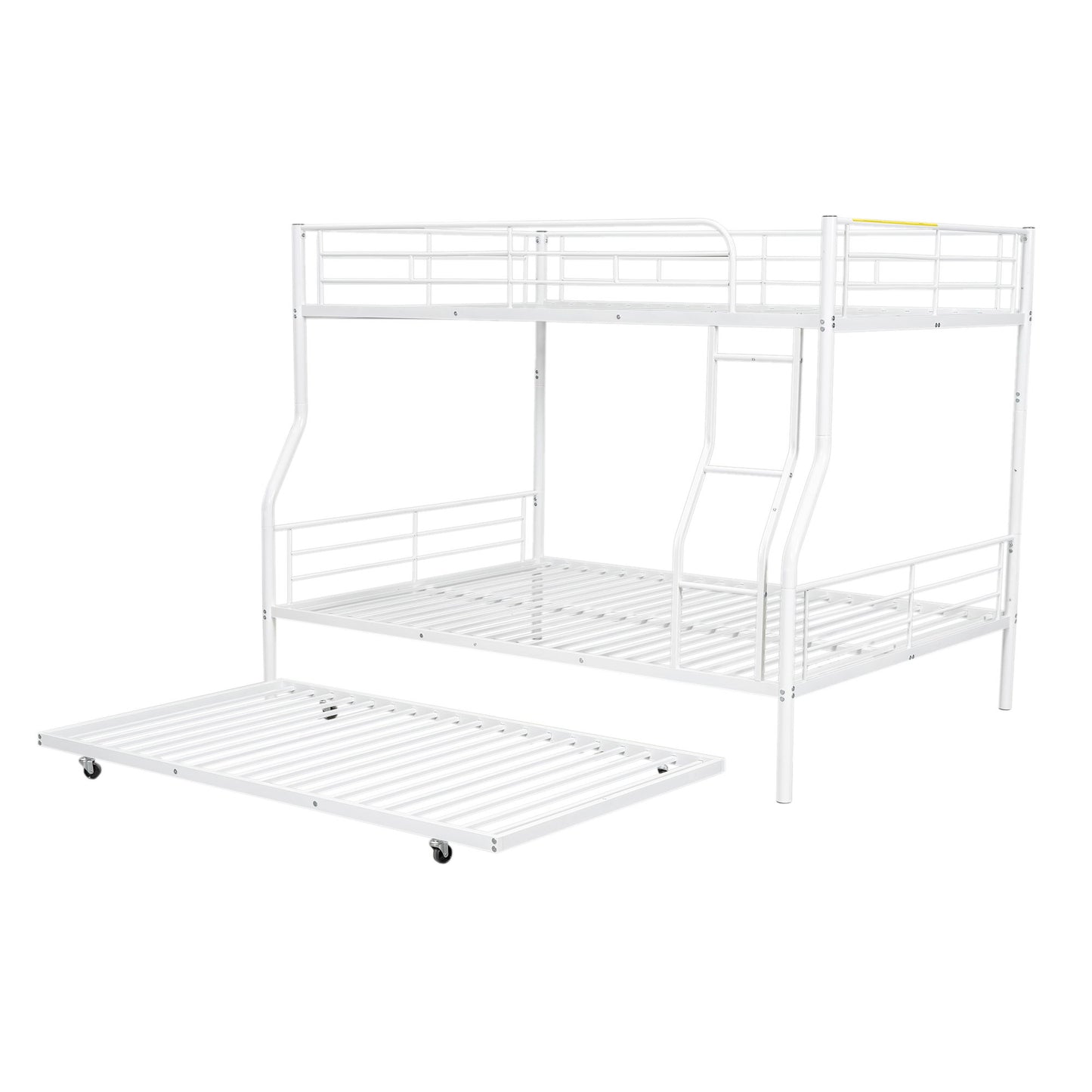 Full Long Over Queen Metal Bunk Bed With Trundle - White
