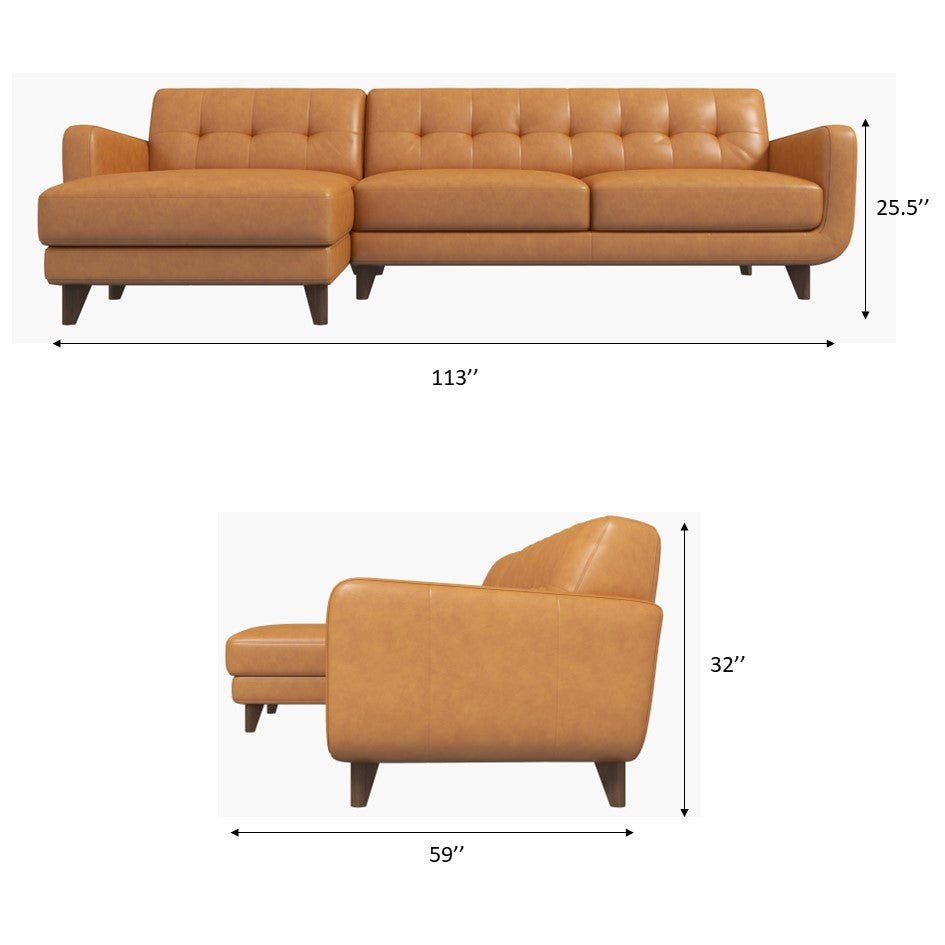 Allison - Left Facing Leather Sectional Sofa - Tan