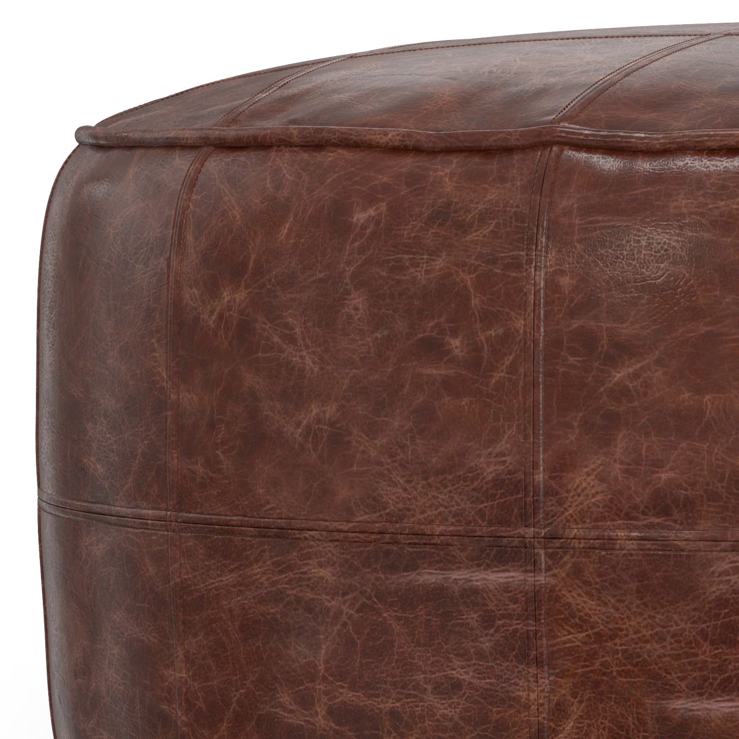 Connor - Round Coffee Table Pouf - Distressed Brown