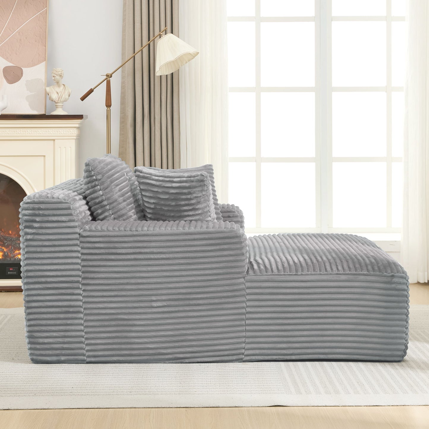Modern Full Compressed Chaise Lounge Sofa Bed With Removable Pillows, Upholstered - Gray