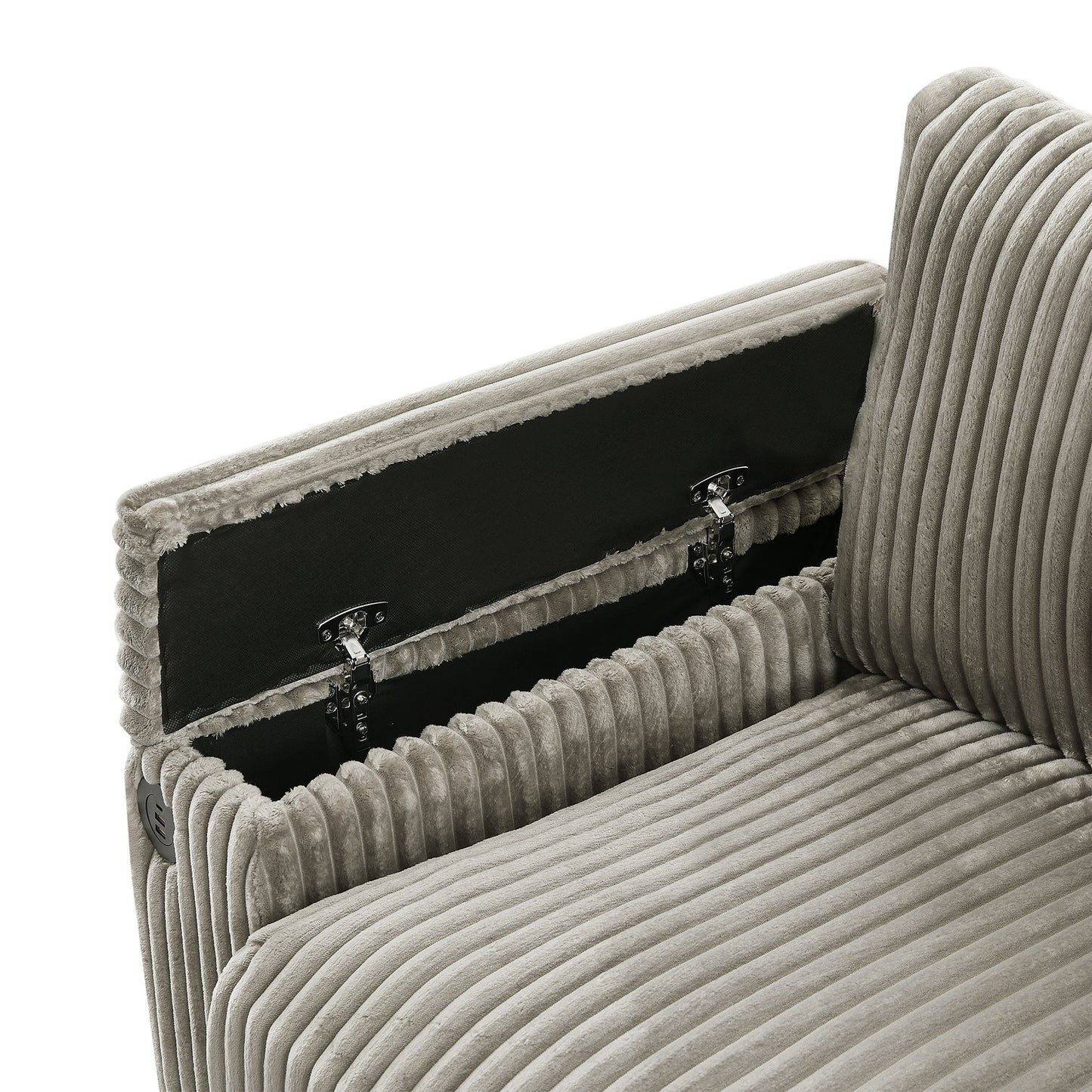 Modern 4 Seater Corduroy Sofa Couch With USB Ports, Hidden Storage Arms, And Flip Top Cup Holders - Brown - Brown