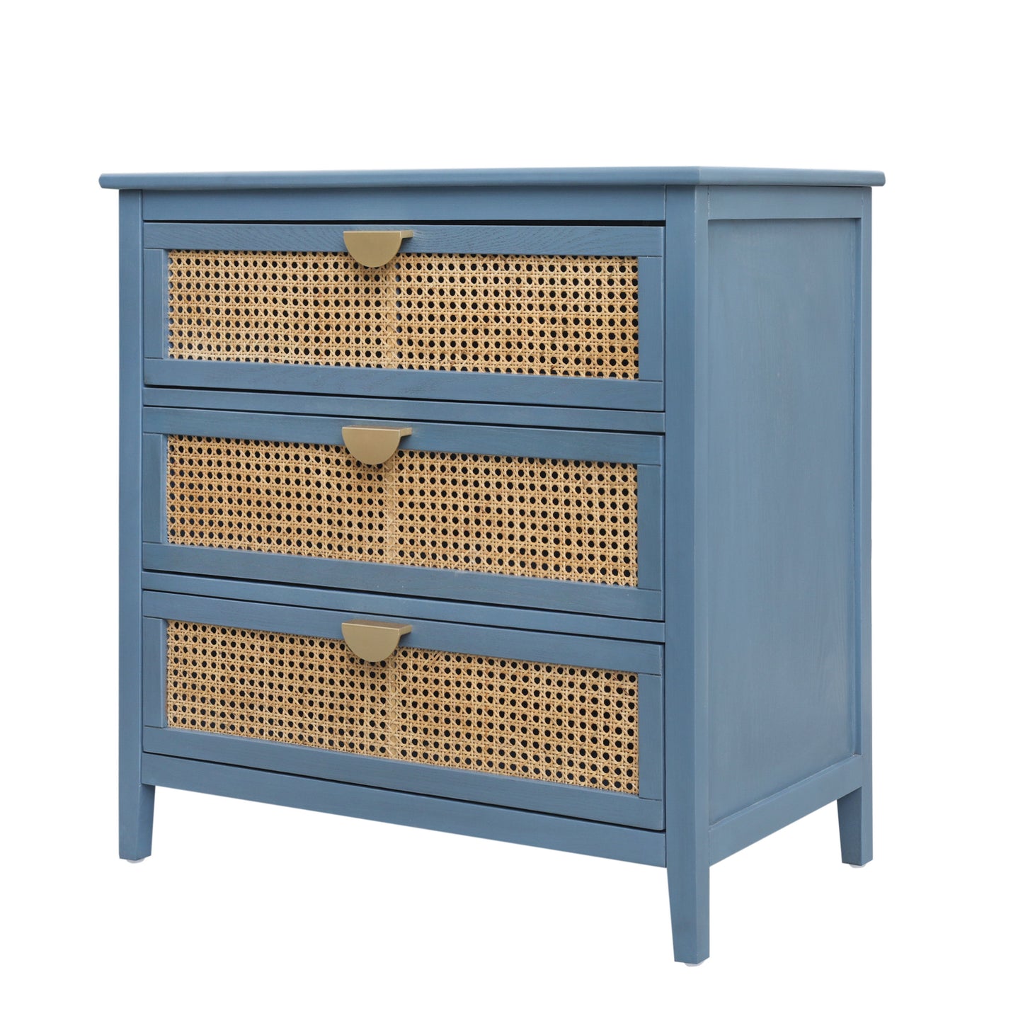 3 Drawer Cabinet Natural Rattan Suitable For Bedroom - Blue
