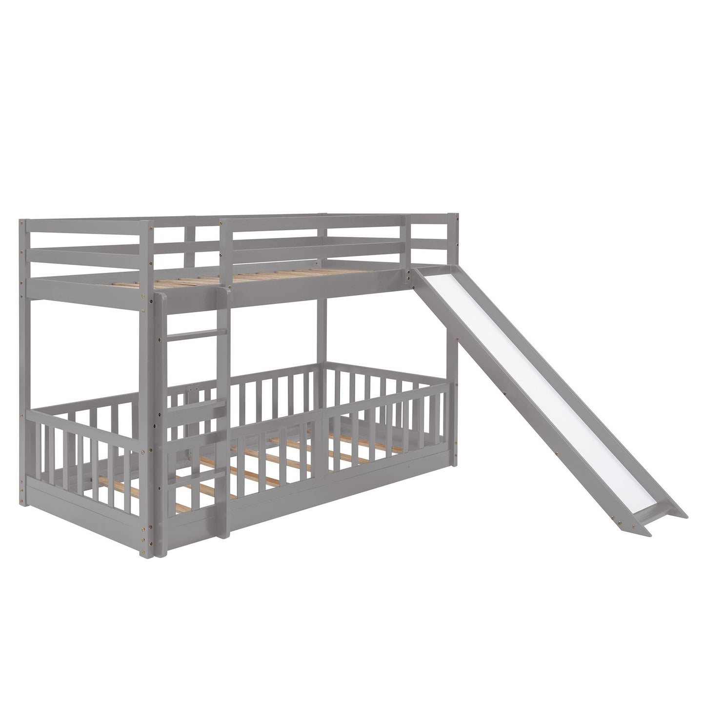Twin Over Twin Classic Bunk Bed & Slide And Ladder - Gray