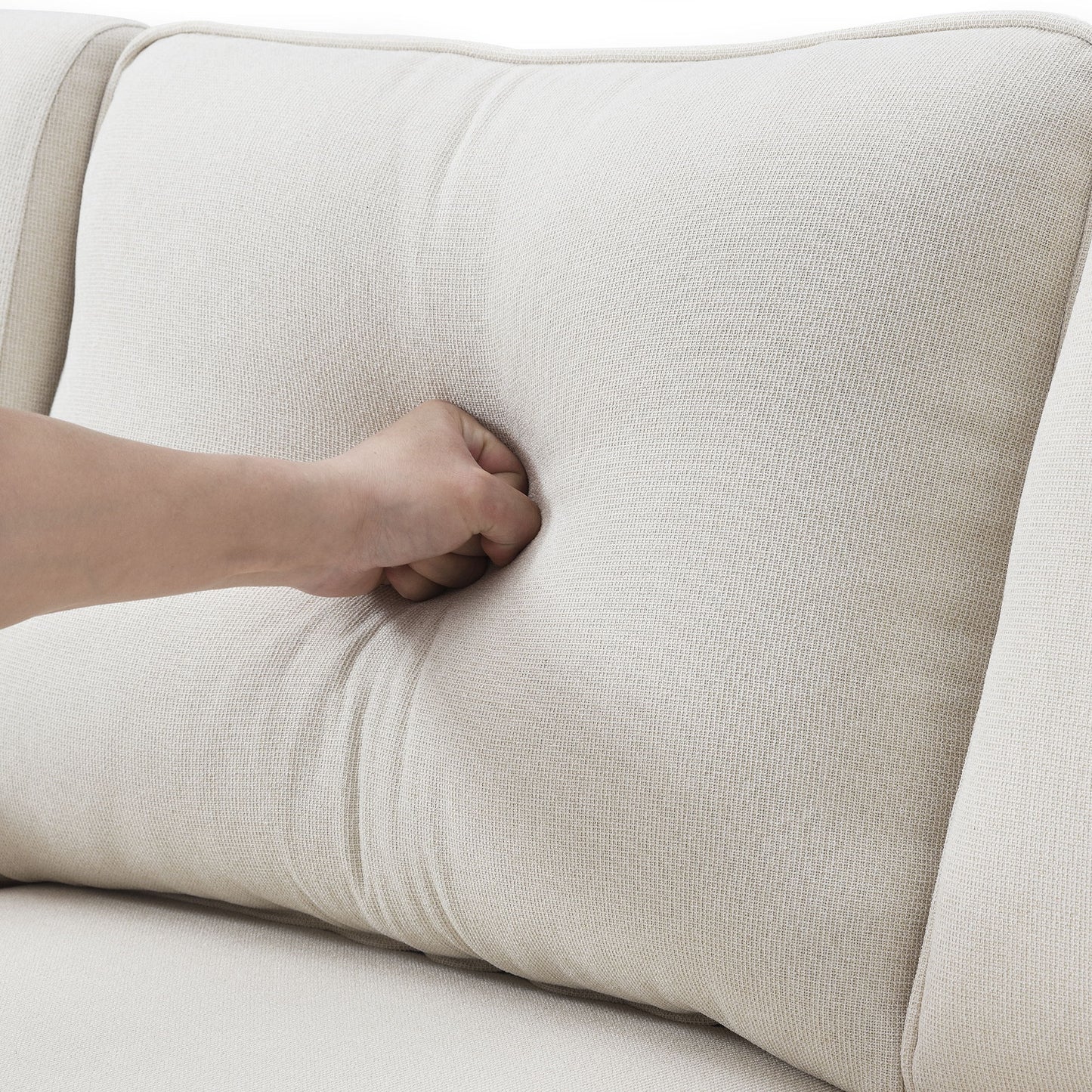 4 Seater Modern Linen Sofa With Armrest Pockets And 4 Pillows, Minimalist Style Couch - Beige