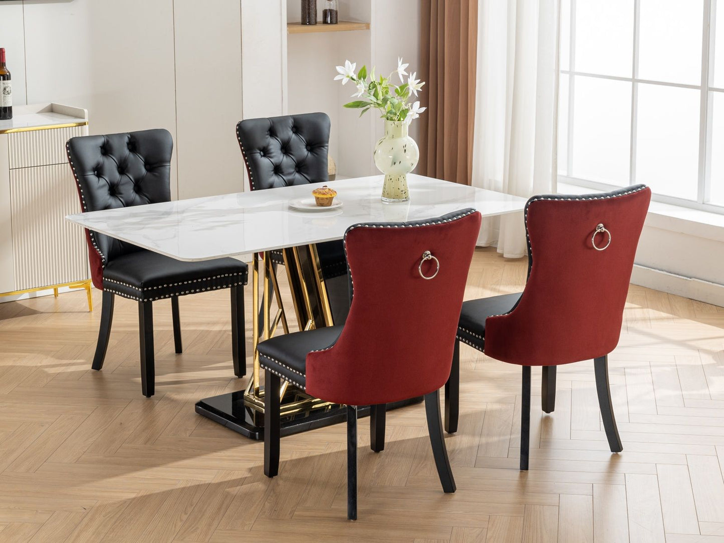 Nikki - Modern, High-End Tufted Solid Wood Contemporary And Velvet Upholstered Dining Chair With Wood Legs Nailhead Trim (Set of 2) - Black / Winered / Burgundy