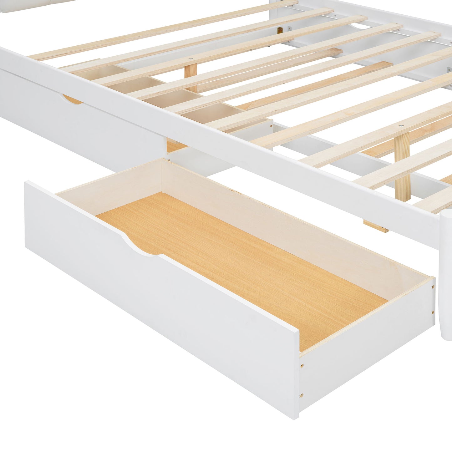 Queen Size Storage Platform Bed, With 2 Big Drawers, Twin Long Size Trundle, One Set Of Sockets & USB Ports - White