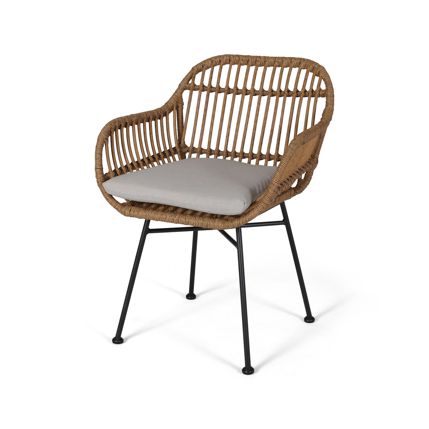 Outdoor Rattan Accent Chair With Metal Legs - Beige