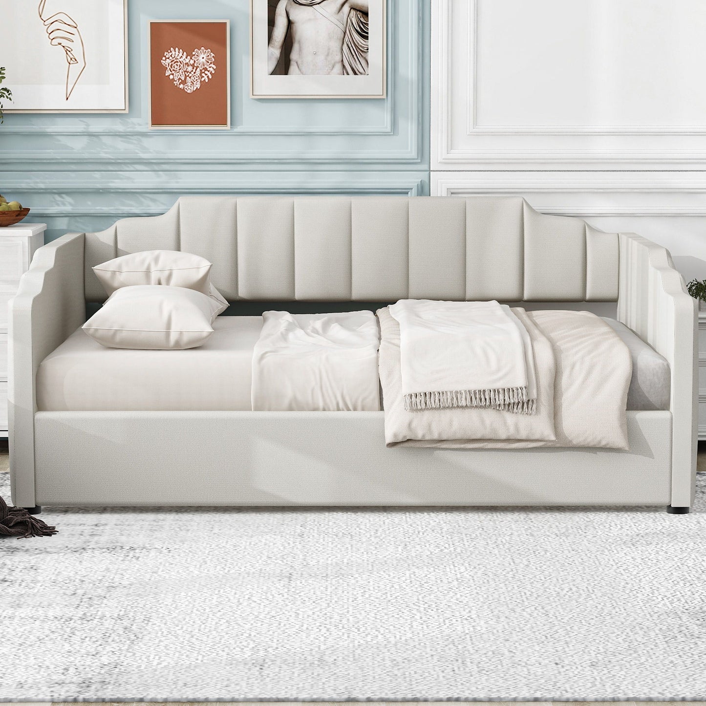Full Upholstered Daybed With Underneath Storage - Beige