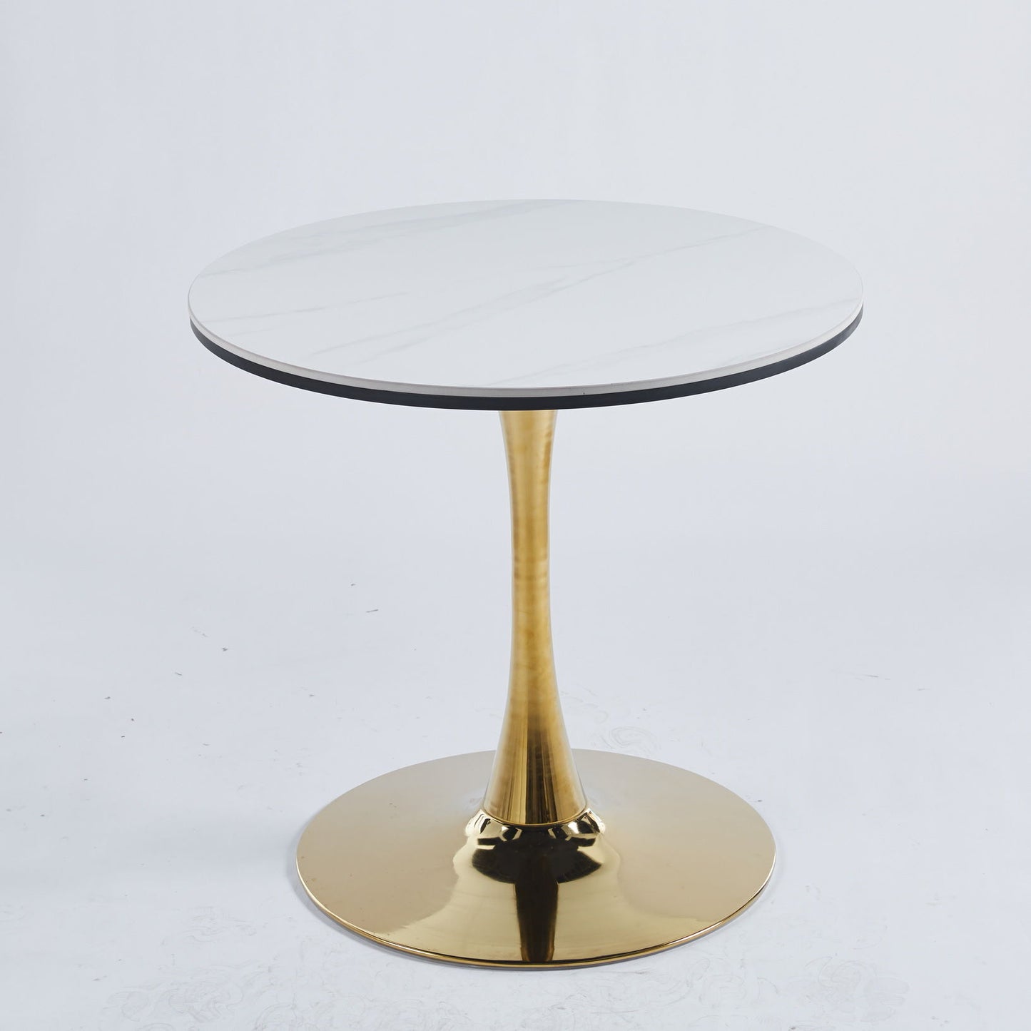Tulip Table Mid-Century Dining Table For 2 - 4 People With Round MDF Table Top, Pedestal Dining Table, End Table Leisure Coffee Table, Ceramic And MDF Top - Golden / White