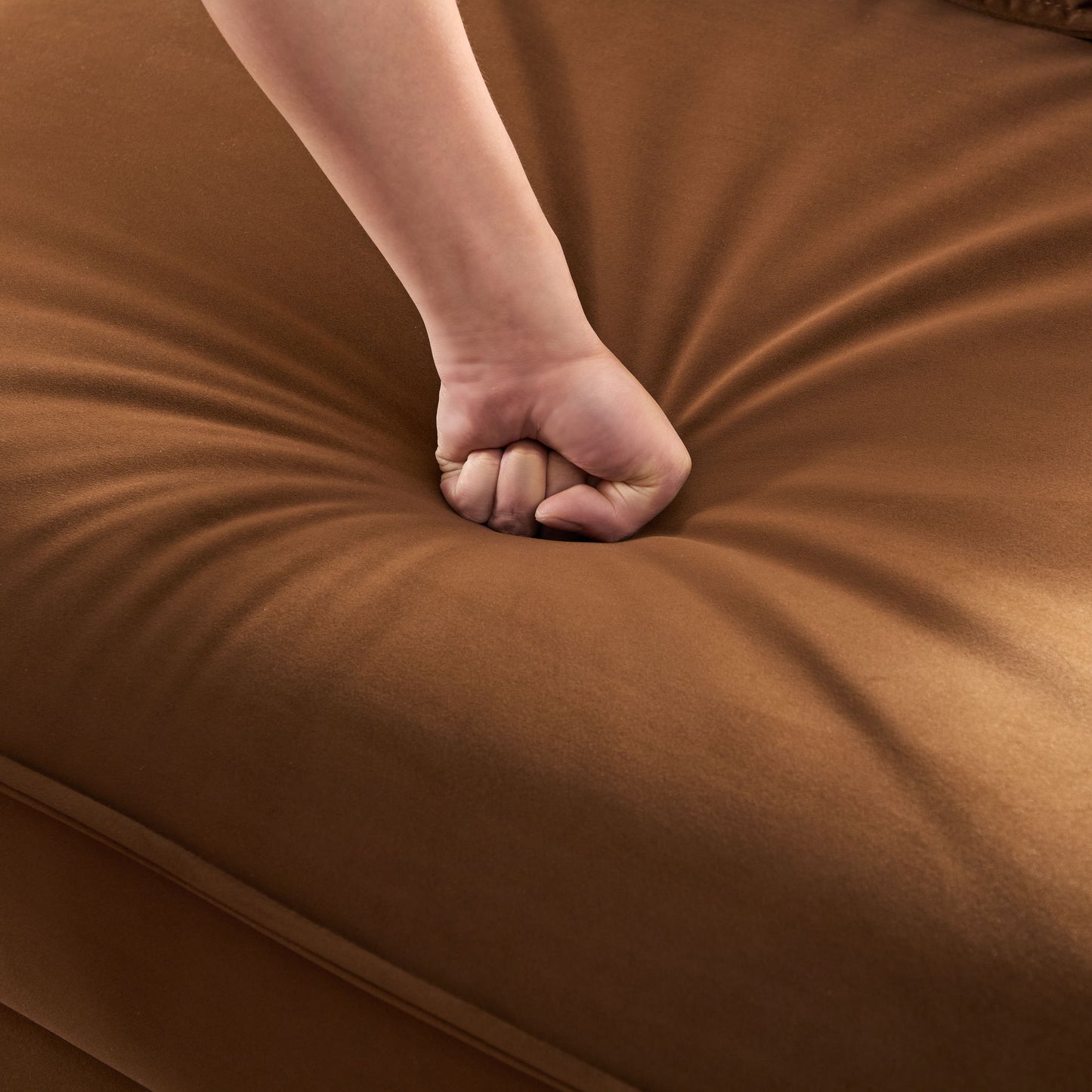 Nordic Modern Sofa With Detachable Pillowcase, French Velvet Fabric, Solid Wood Frame, High Density Sponge Filling - Camel