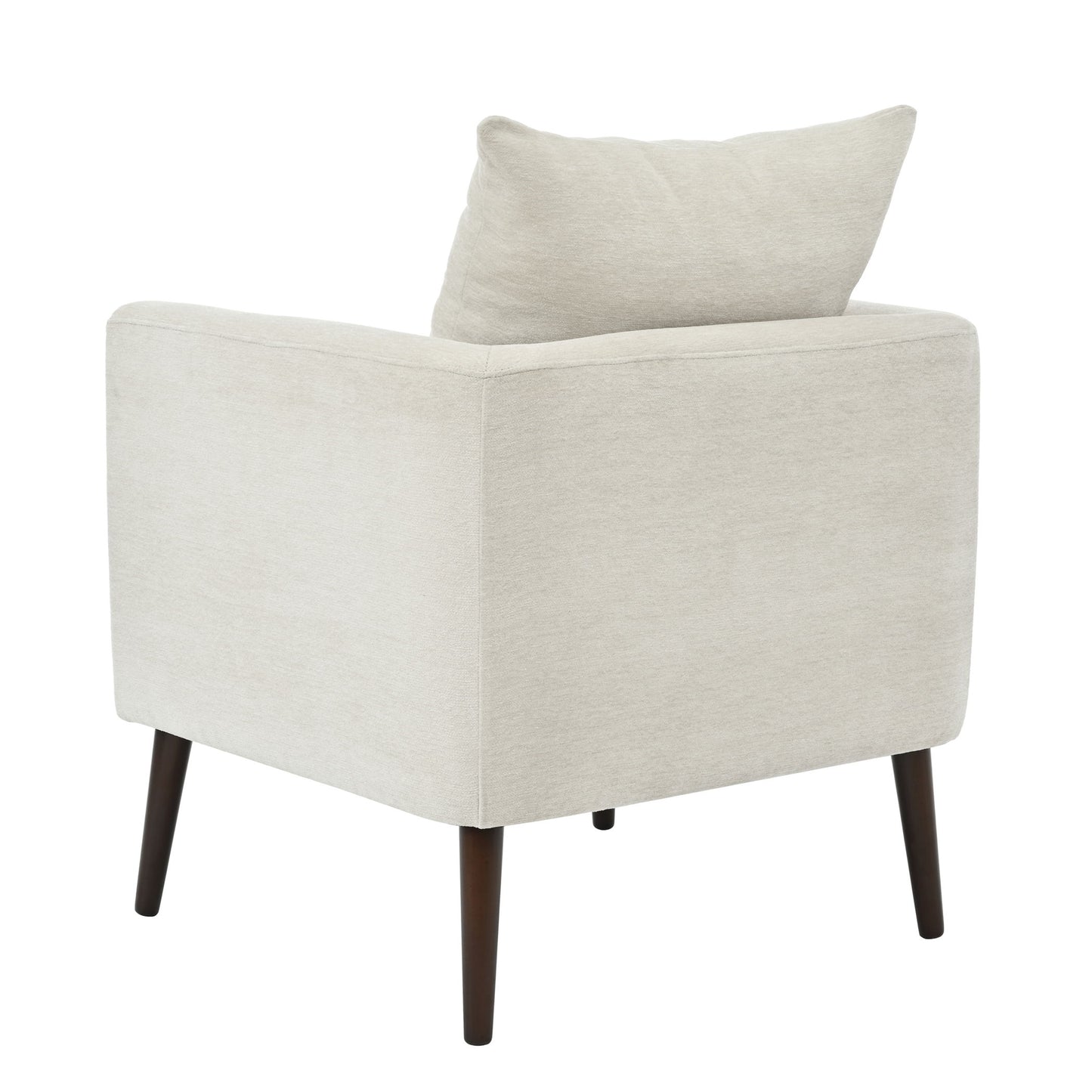 Modern Chenille Accent Chair, Upholstered Armchair For Living Room, Mid Century Fabric Lounge Chair With Pillow, Comfortable Reading Chair With Wood Legs For Living Room, Reception Room - Beige