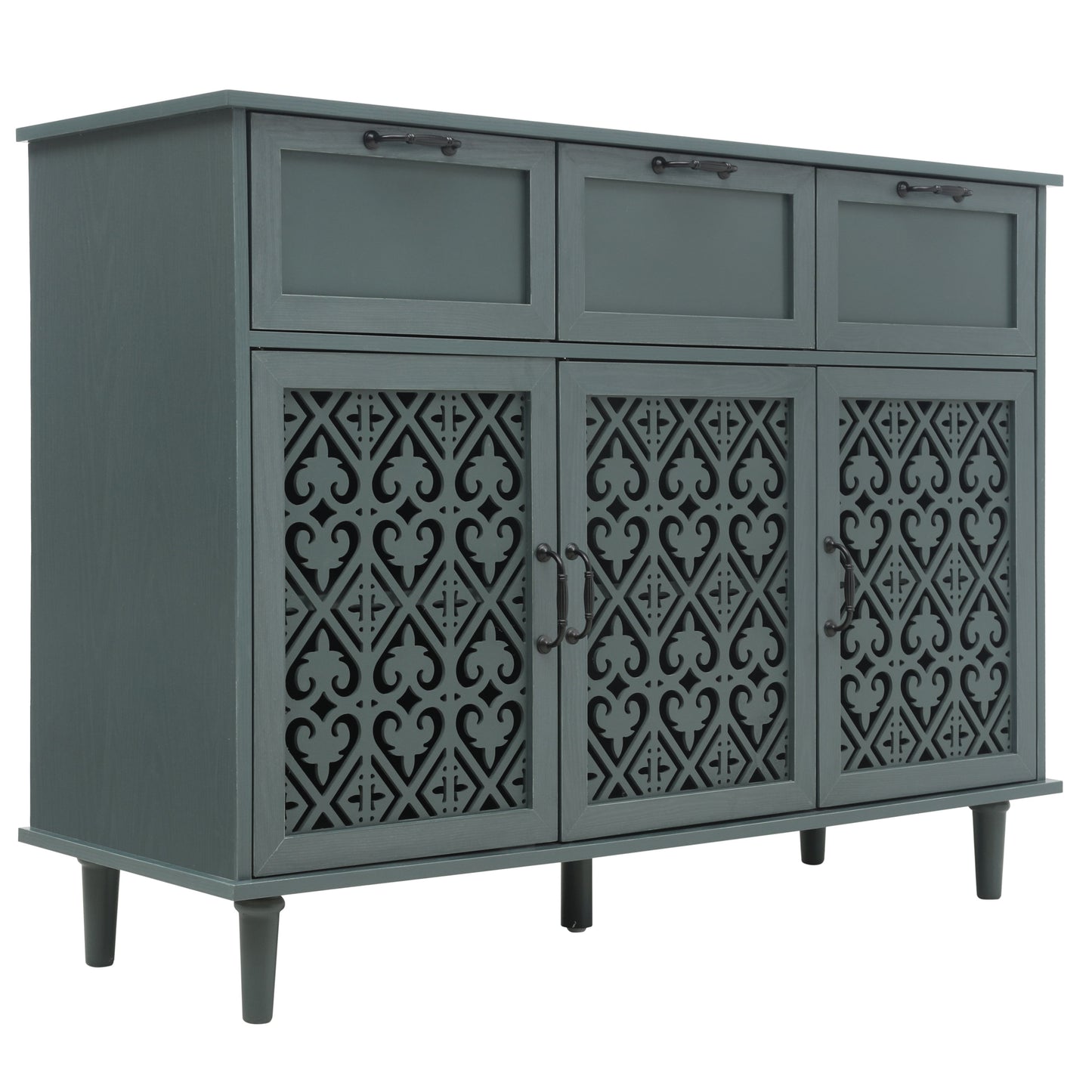 3 Door 3 Drawer Cabinet, American Furniture, Suitable For Bedroom, Living Room, Study - Dark Green