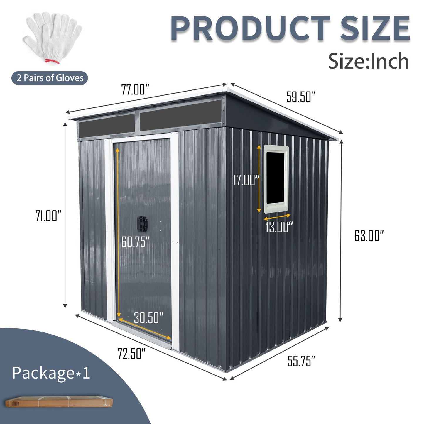 6Ft X 5Ft Outdoor Metal Storage Shed With Window And Transparent Plate For Garden, Lawn - Black / White