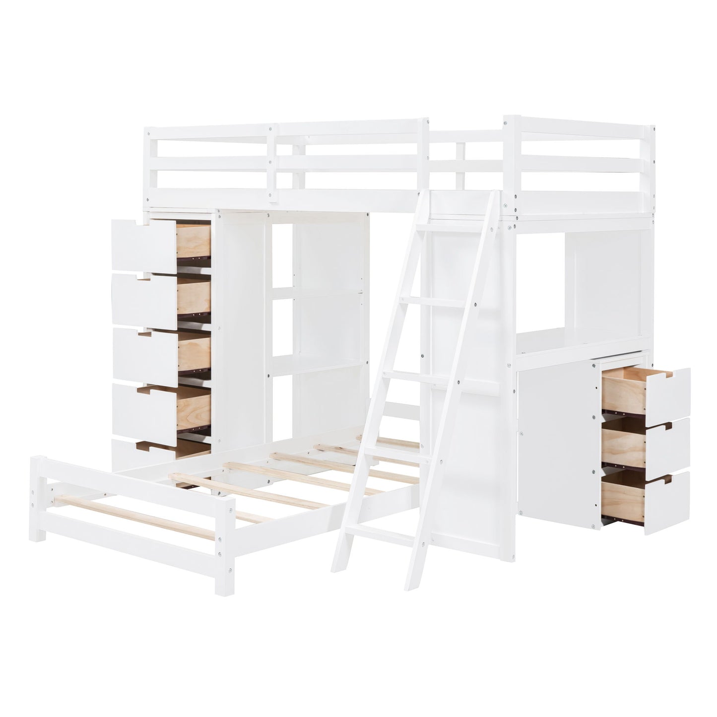 Twin Over Twin Bunk Bed With LED Light And USB Ports - White