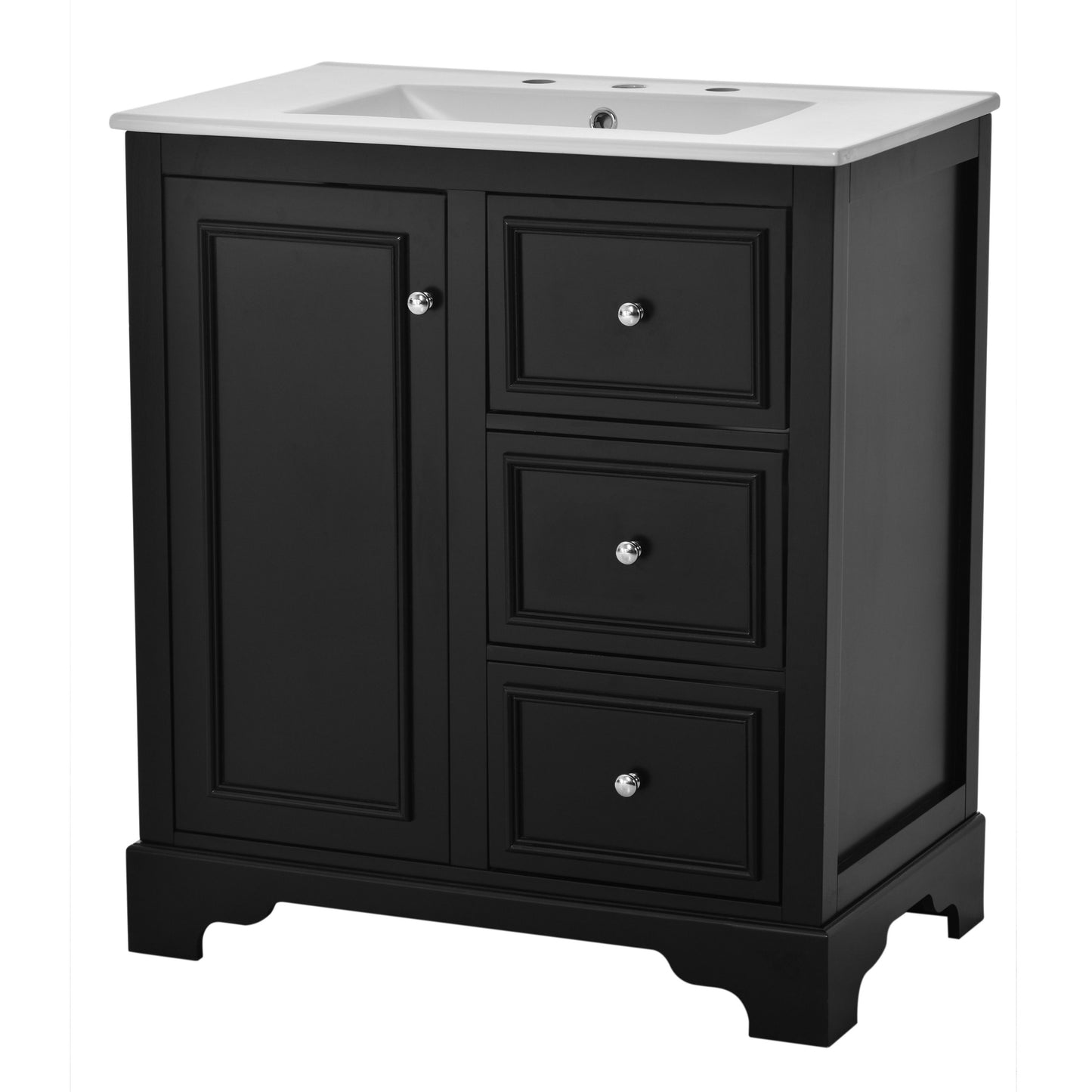 Bathroom Vanity Cabinet With Ceramic Basin, 3 Drawers And Adjustable Shelves - Black