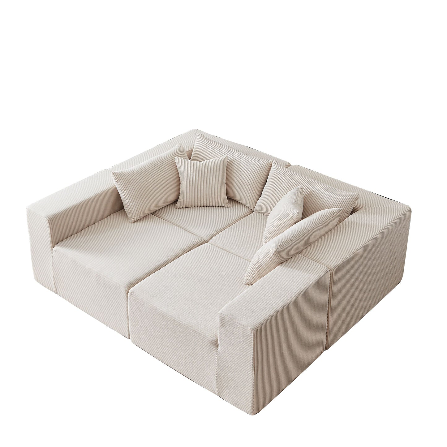 Corduroy Modular L Shaped Sectional Sofa, Luxury Floor Couch Set, 4 Piece Free Combination - Beige