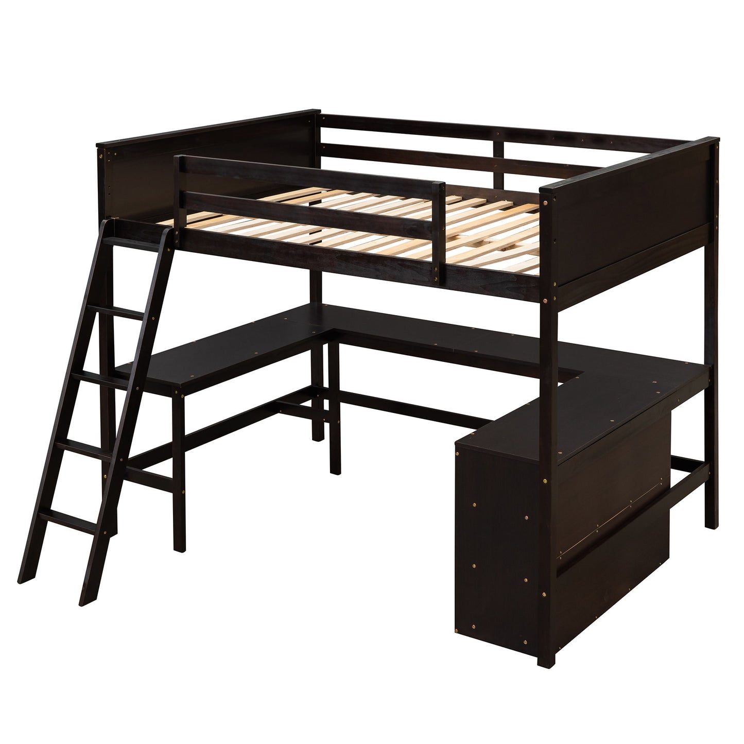 Full Size Loft Bed With Shelves With Desk - Espresso