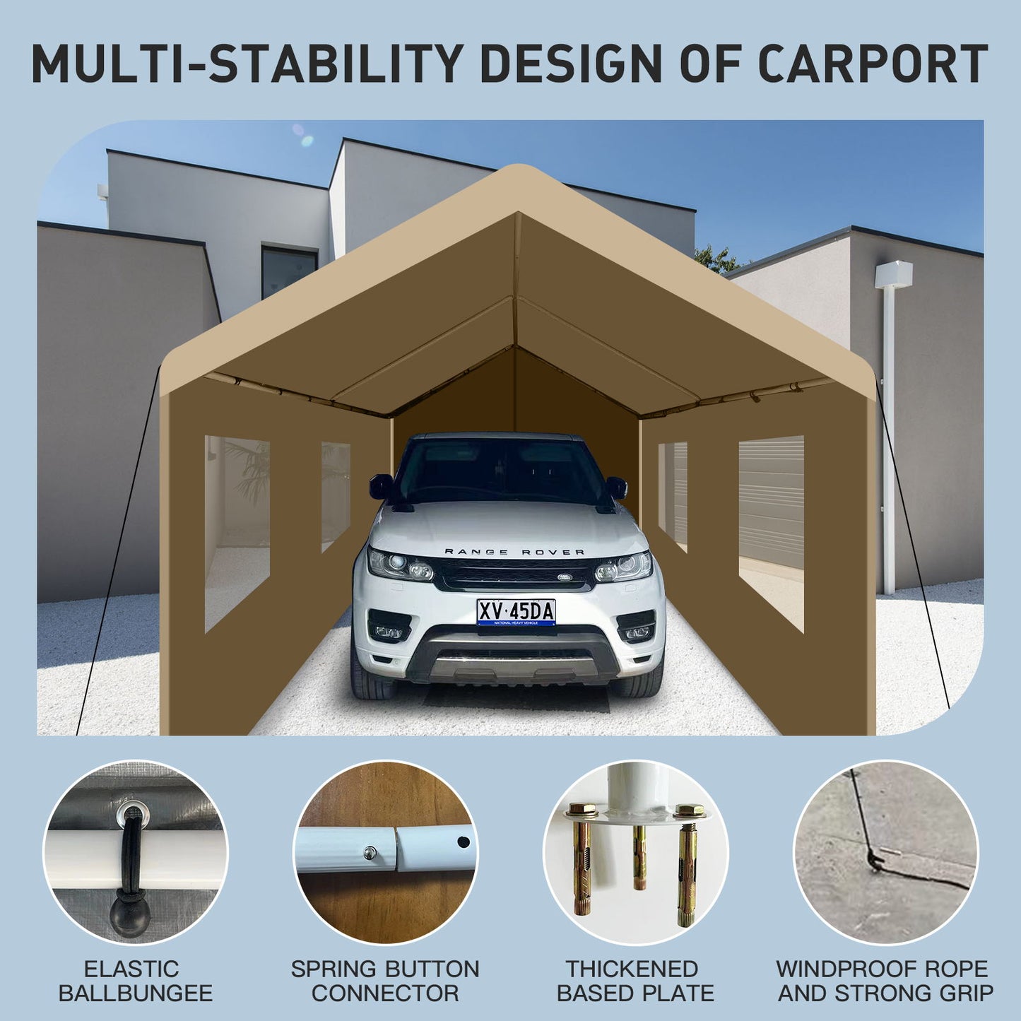 Carport, 10x20 Heavy Duty Portable Carport Garage Tent For Outdoor Storage Shelter - Khaki