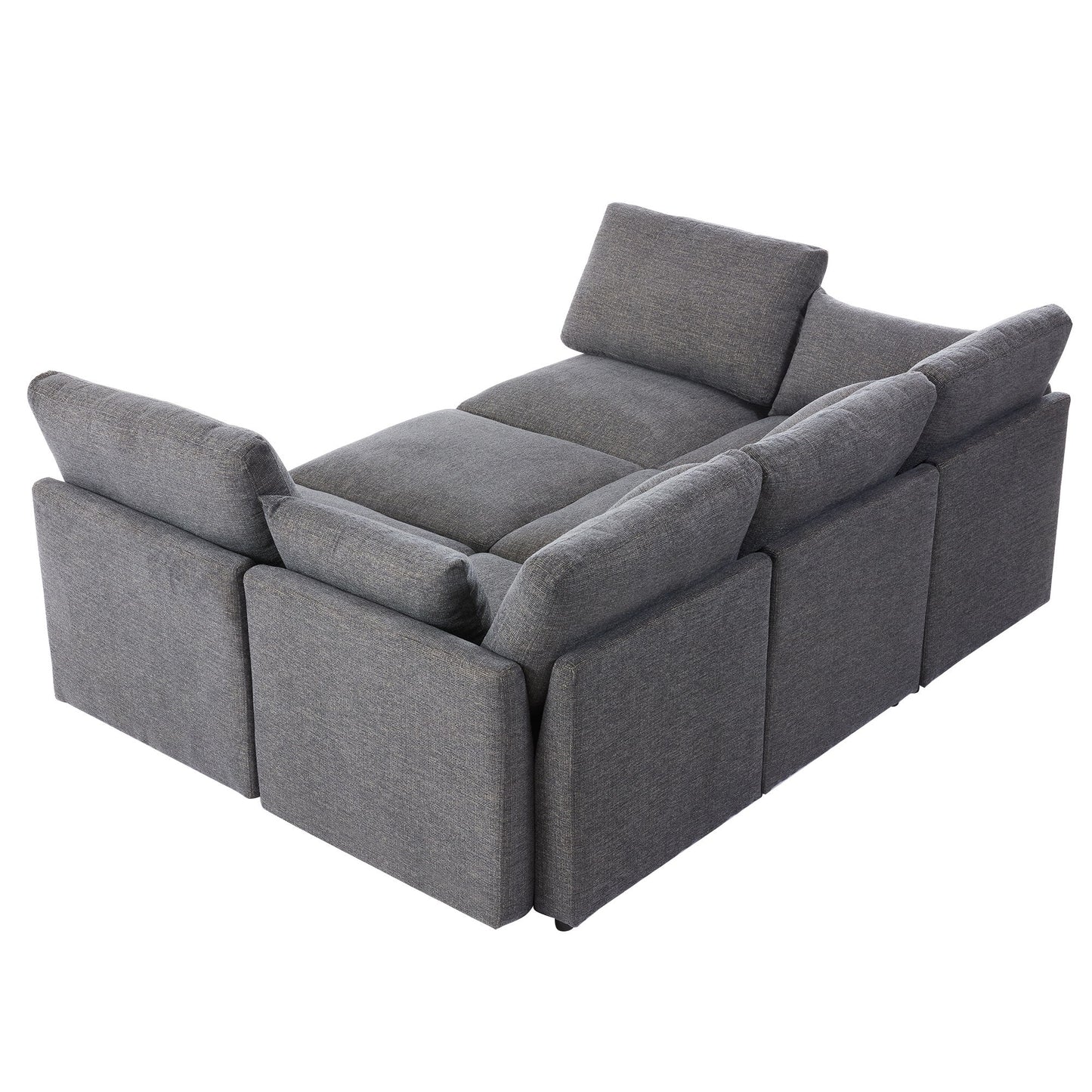 Sectional Sofa Modular Sofa U - Shaped Sofa Couch Sofa Bed L - Shaped Sofa With A Movable Ottoman And Two USB Ports For Living Room - Gray