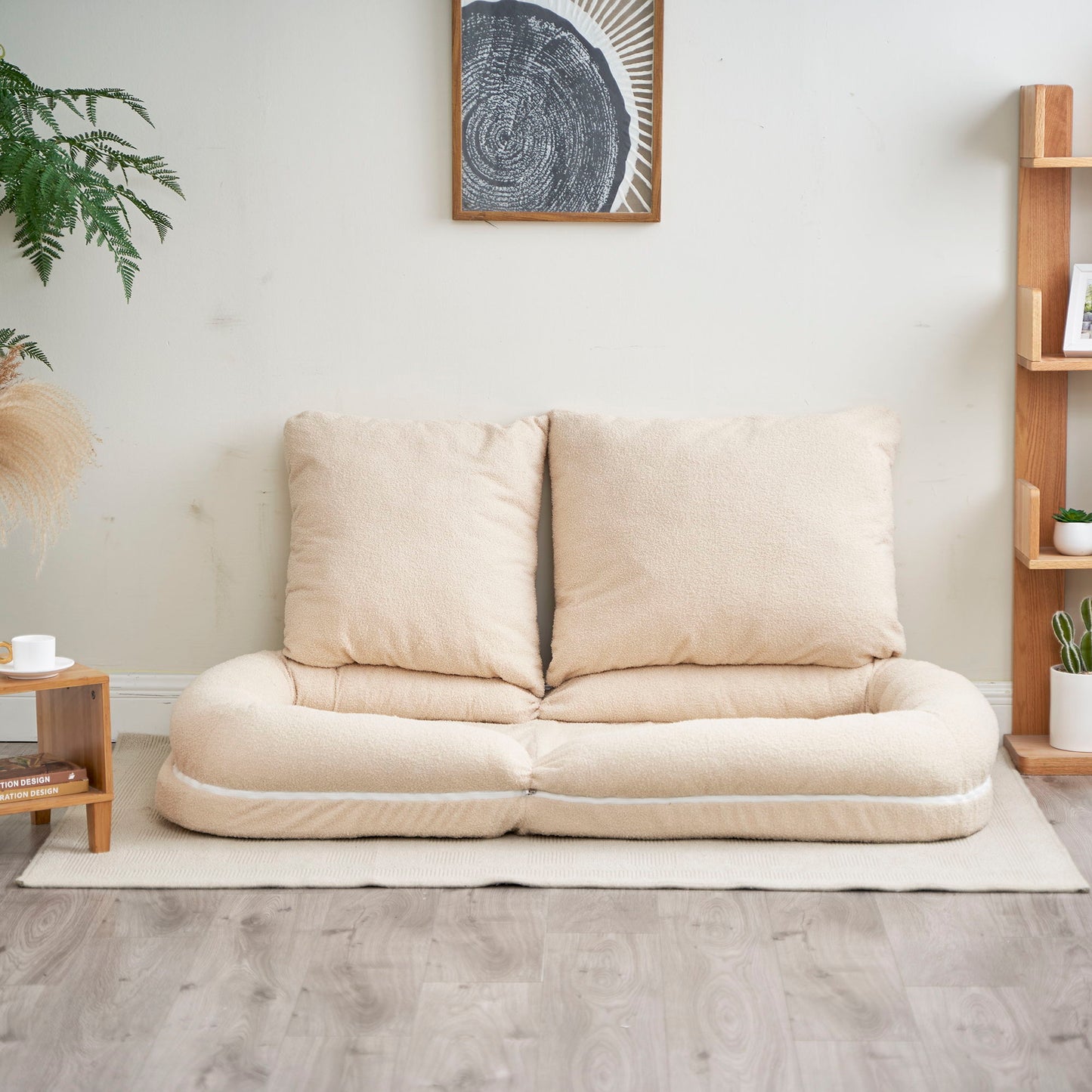 Triple Fold Down Beige Sofa Bed - Beige