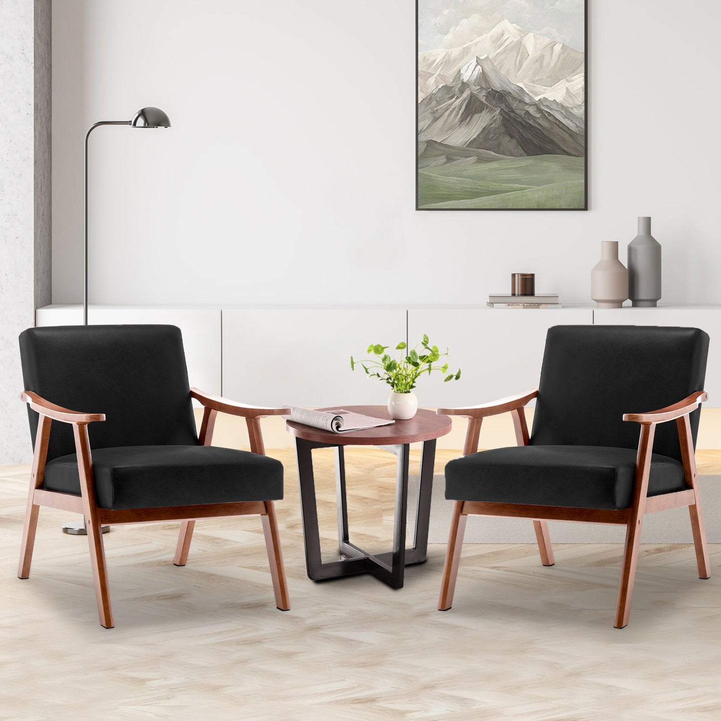 Mid Century Modern Wingback Accent Chair With Solid Wood Frame And Extra Thick Backrest - Lounge Chair For Living Room, Bedroom, Or Reading Room - Black