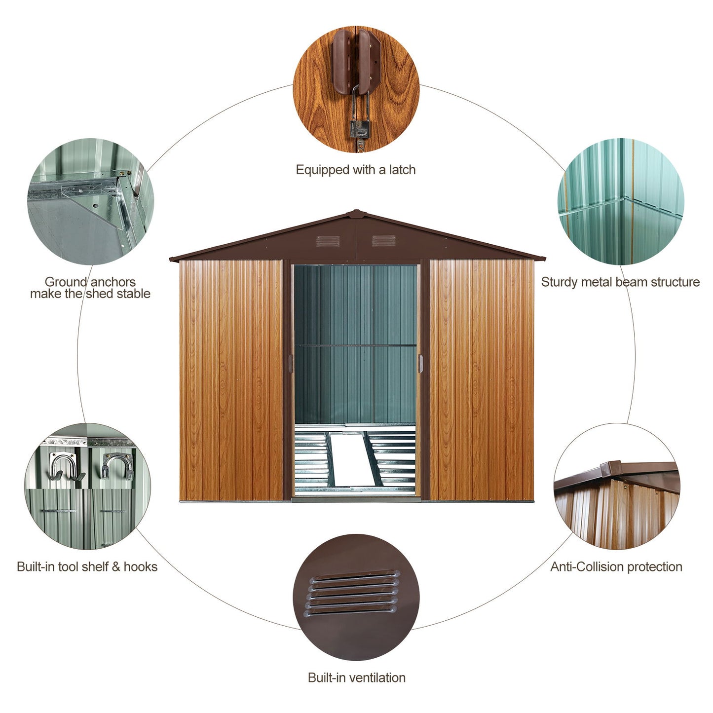 Outdoor Metal Storage Shed With Metal Floor Base - Coffee