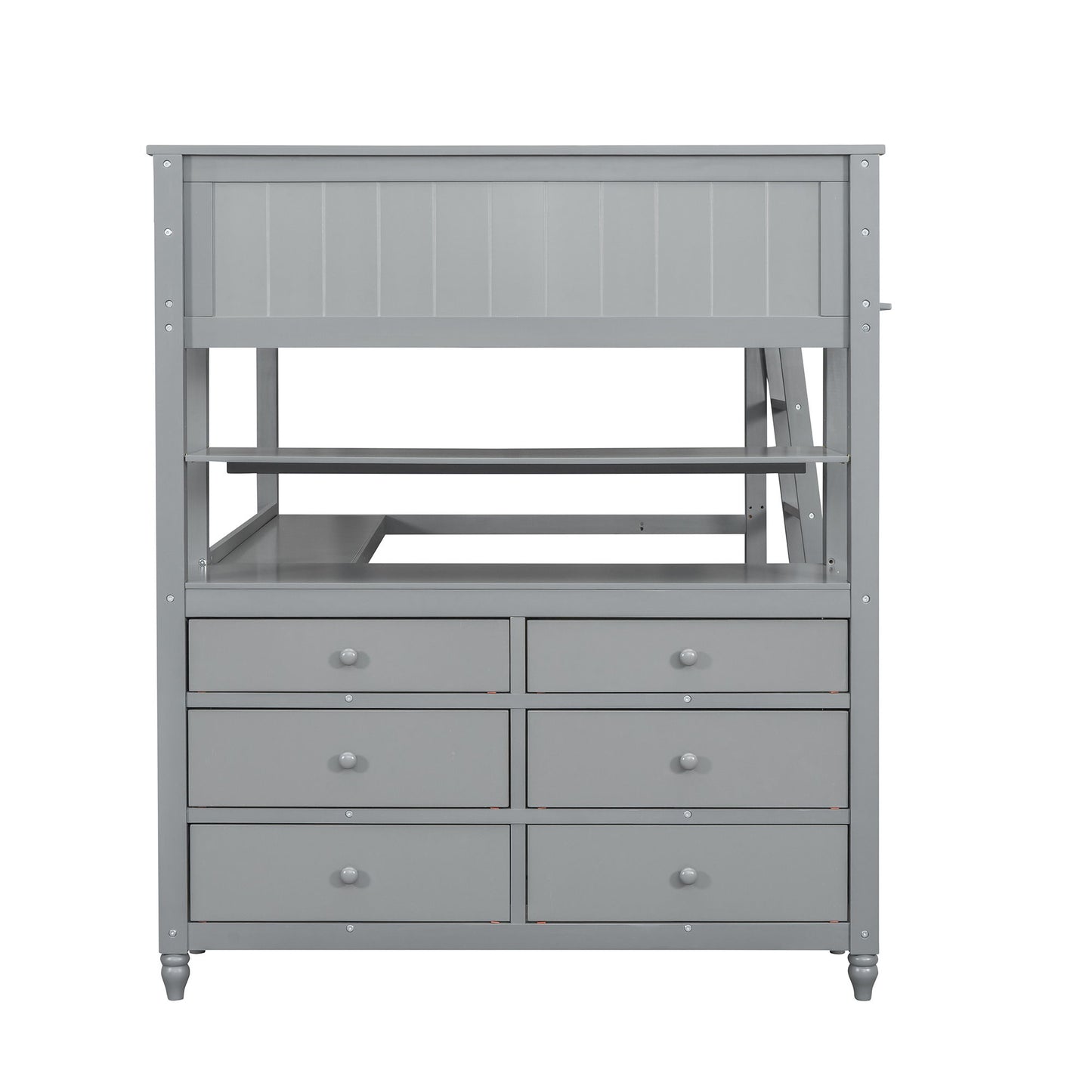 Full Size Loft Bed With Drawers And Desk With Shelves - Gray