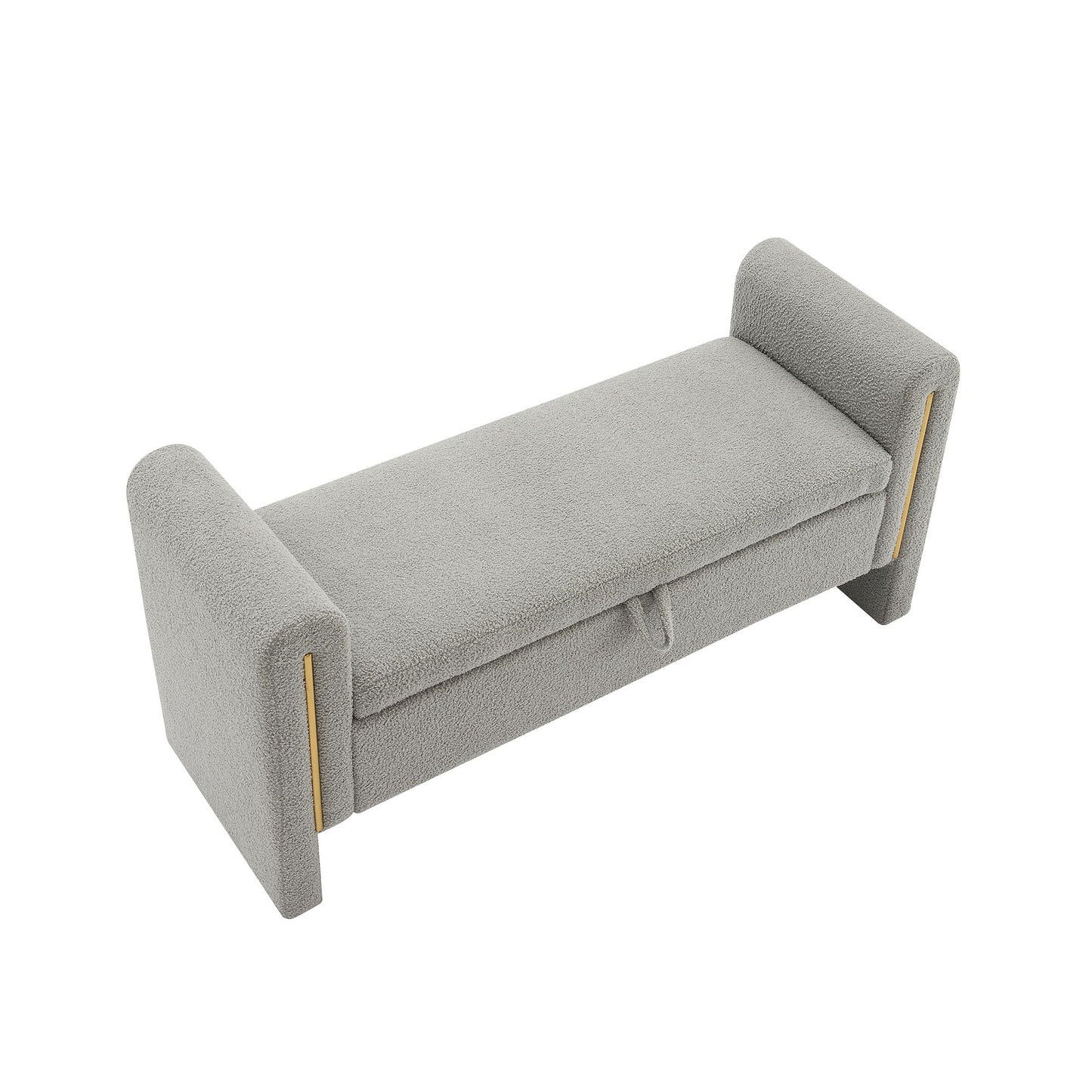 Modern Teddy Bed End Bench With Arms And Storage, Upholstered Large Foot Rest Stool, Comfy Window Vanity Bench For Living Room, Dorm, Coffee Table, Teddy - Gray
