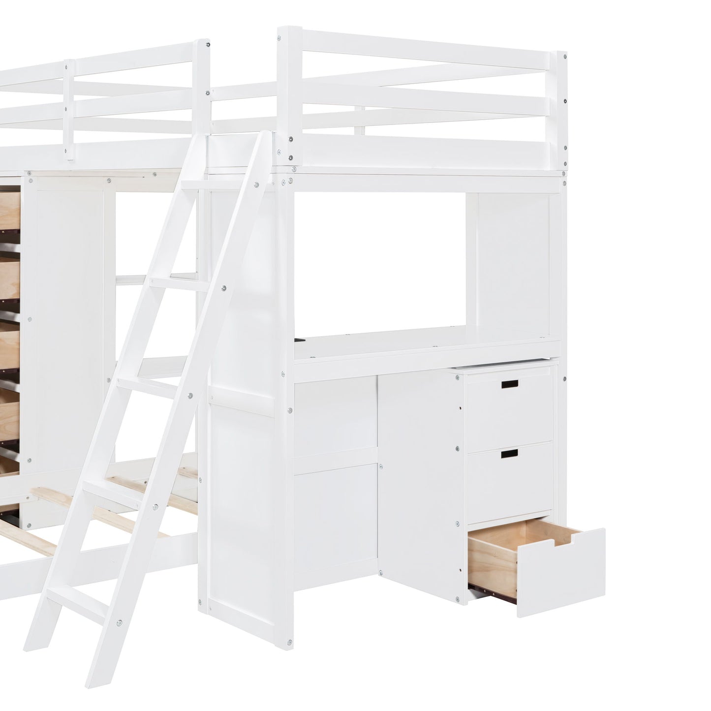 Twin Over Twin Bunk Bed With LED Light And USB Ports - White