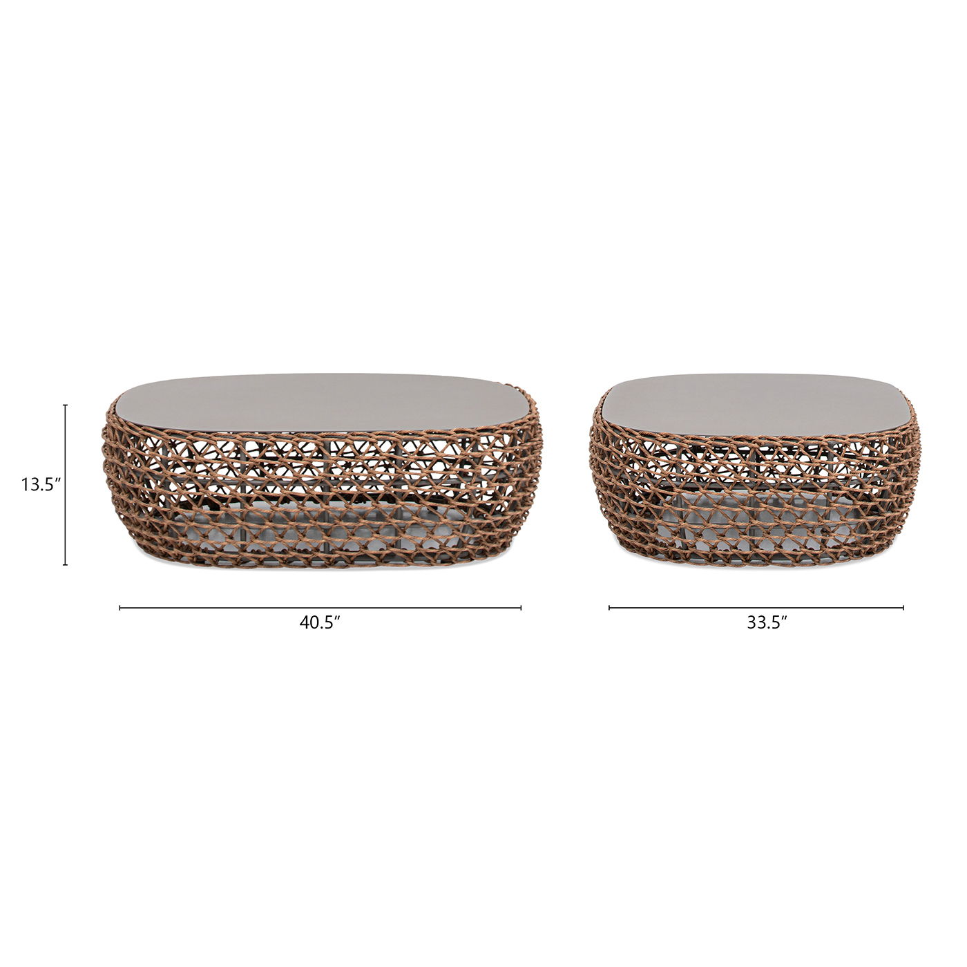 Willow - Oval Woven Patio Coffee Table, Wicker Frame - Wheat Beige / Golden Brown