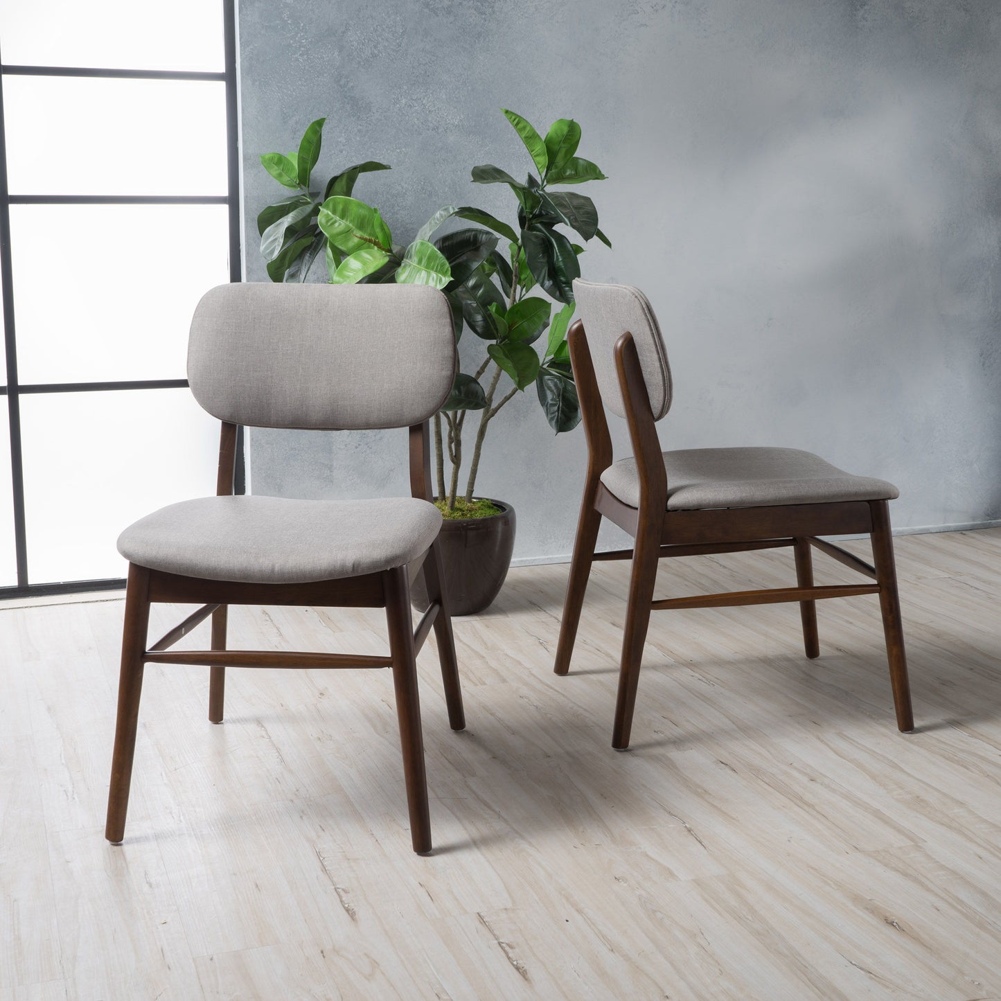 Mid Century Modern Upholstered Dining Chairs With Splayed Rubberwood Legs (Set of 2) - Light Gray