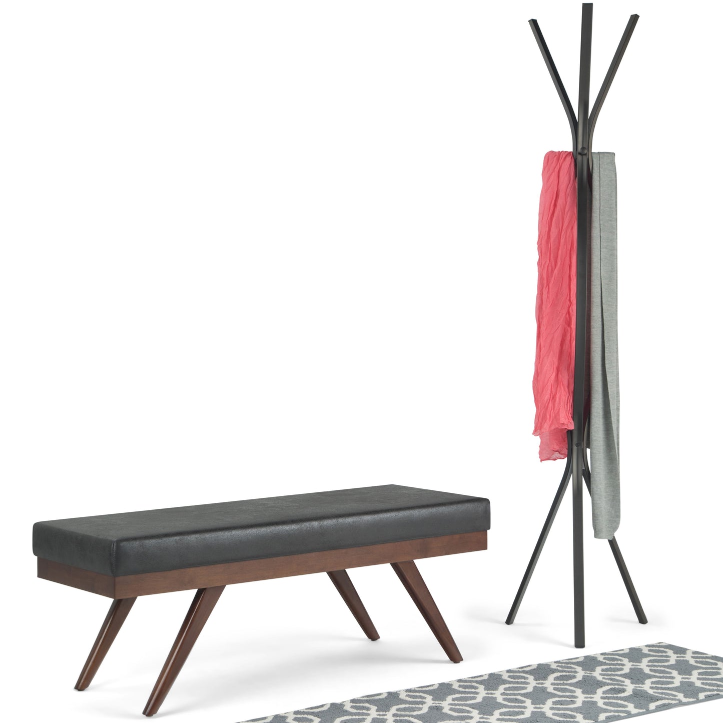 Chanelle - Mid Century Ottoman Bench - Distressed Black