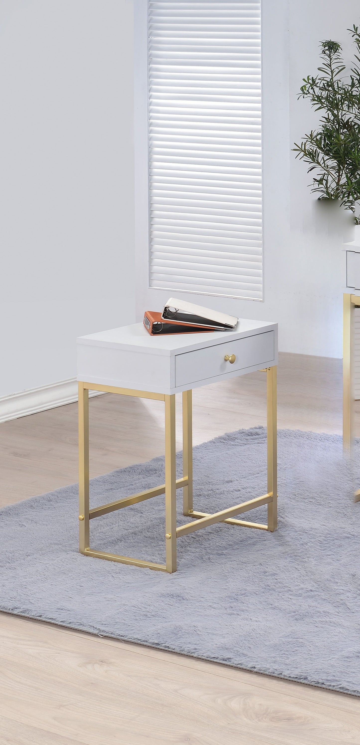 Coleen - Accent Table - White / Brass