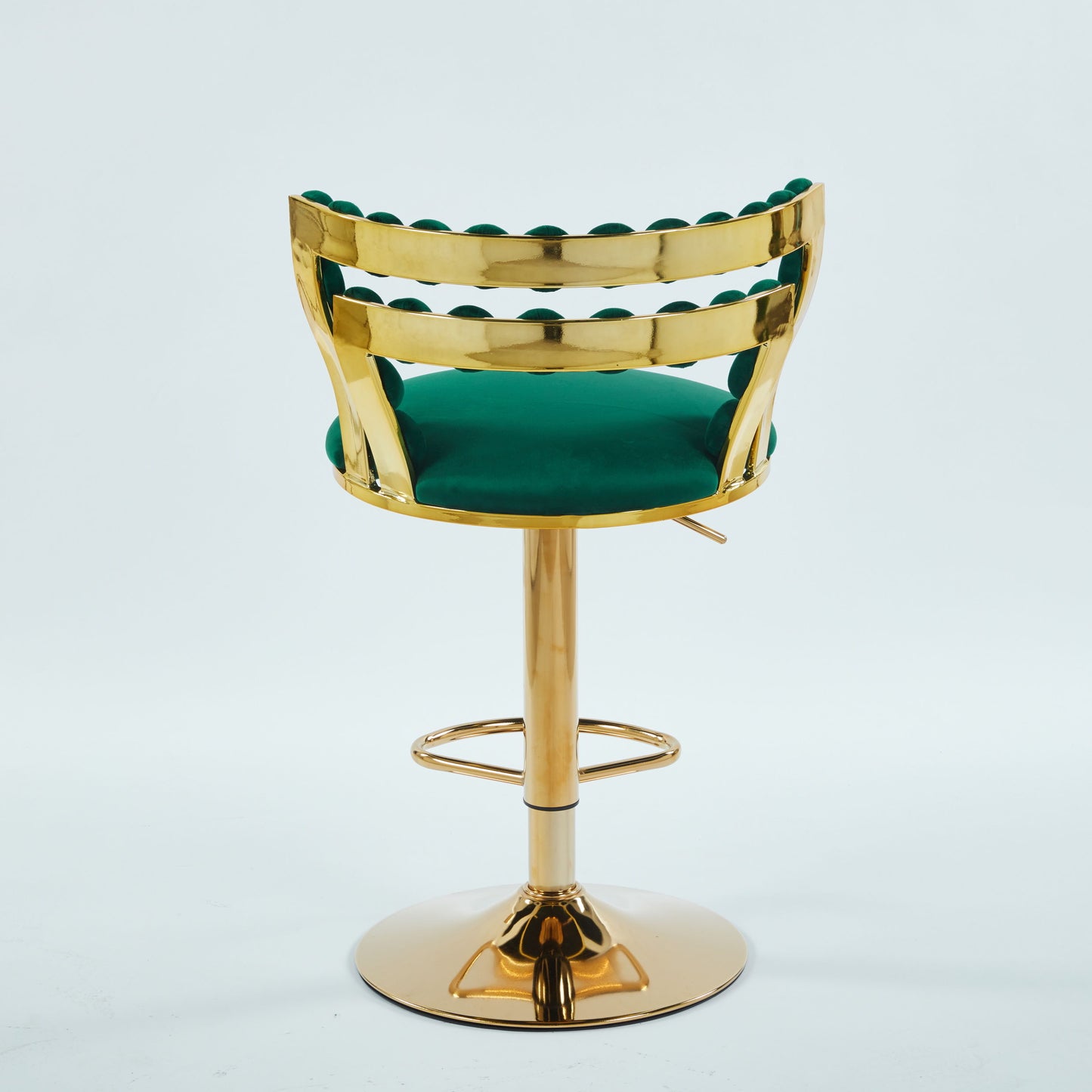 Modern Bar Chair With Iron Tube Legs, Soft Cushions And Comfortable Backrest, Suitable For Dining Room, Living Room, Cafe, Hairball Back, Bar Stool (Set of 2) - Green / Golden
