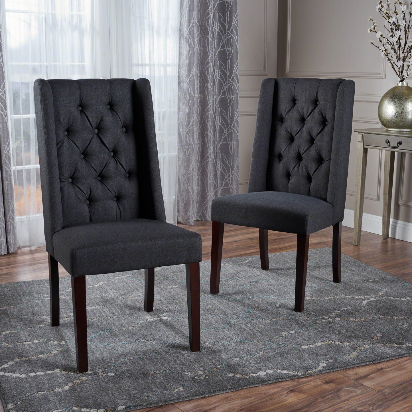 Contemporary Dining Chair (Set of 2) With Tufted Design - Charcoal