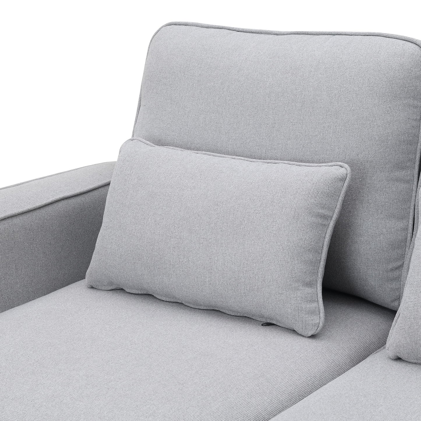 Upholstered Sofa With Console, 2 Cupholders And 2 USB Ports Wired Or Wirelessly Charged, Modern Linen Fabric Couches With 4 Pillows (4 Seat) - Light Gray