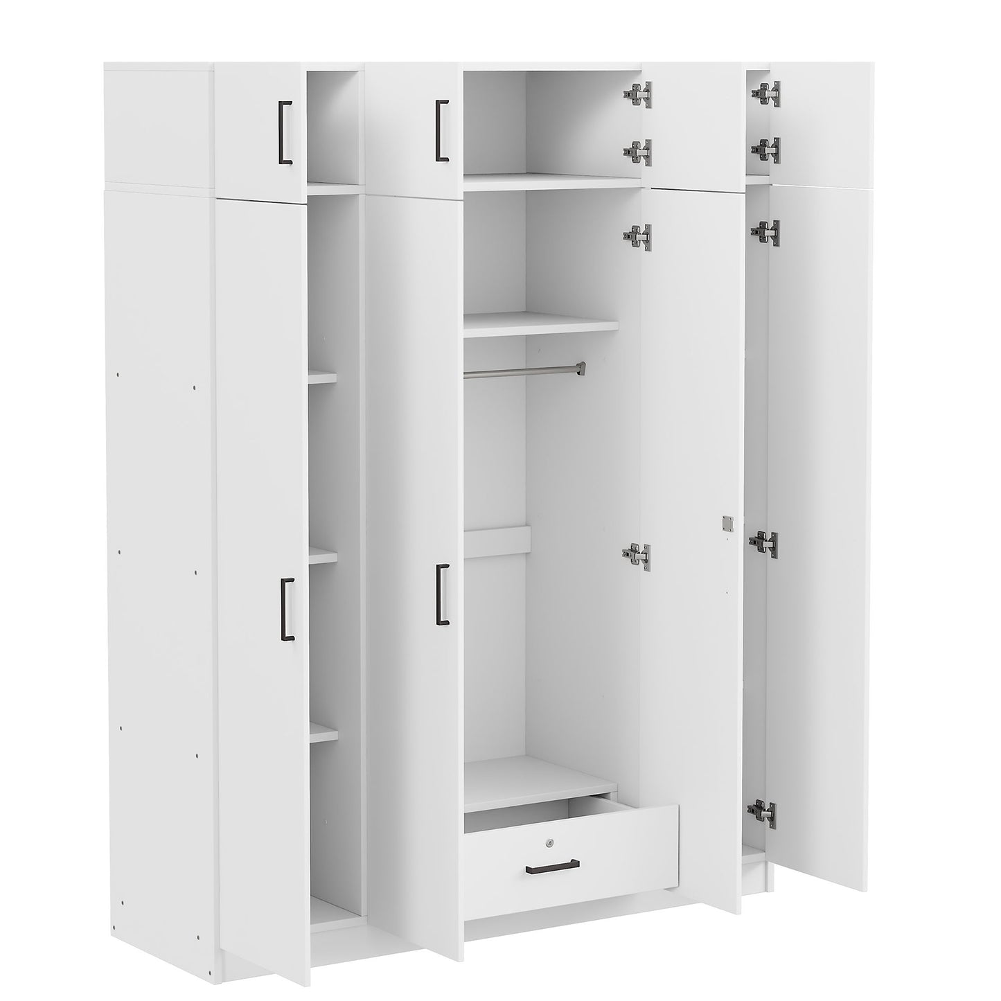 Contemporary 4 Door Wardrobe With Drawer And Top Cabinet - White