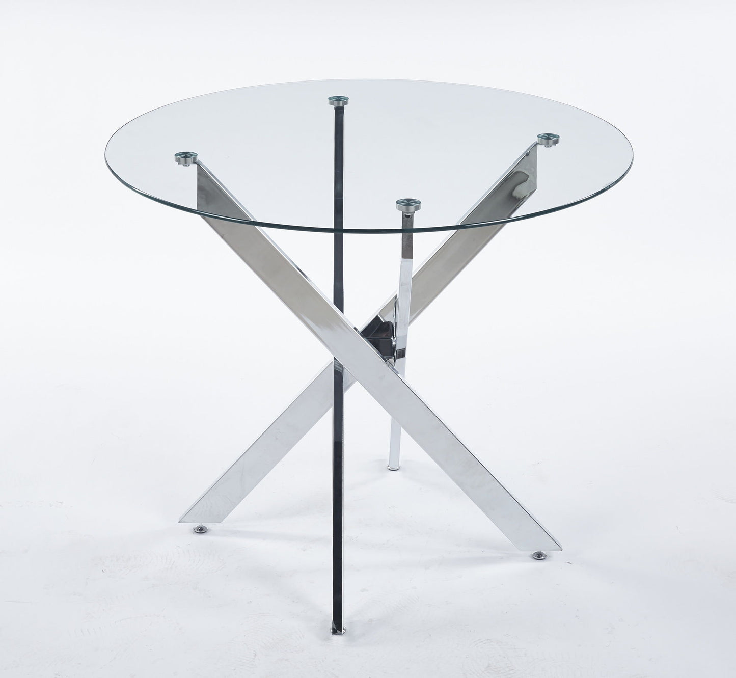 Dining Table With Cross Metal Leg And Tempered Glass, Modern Space Saving Kitchen Table For Living Room Legs - Chrome