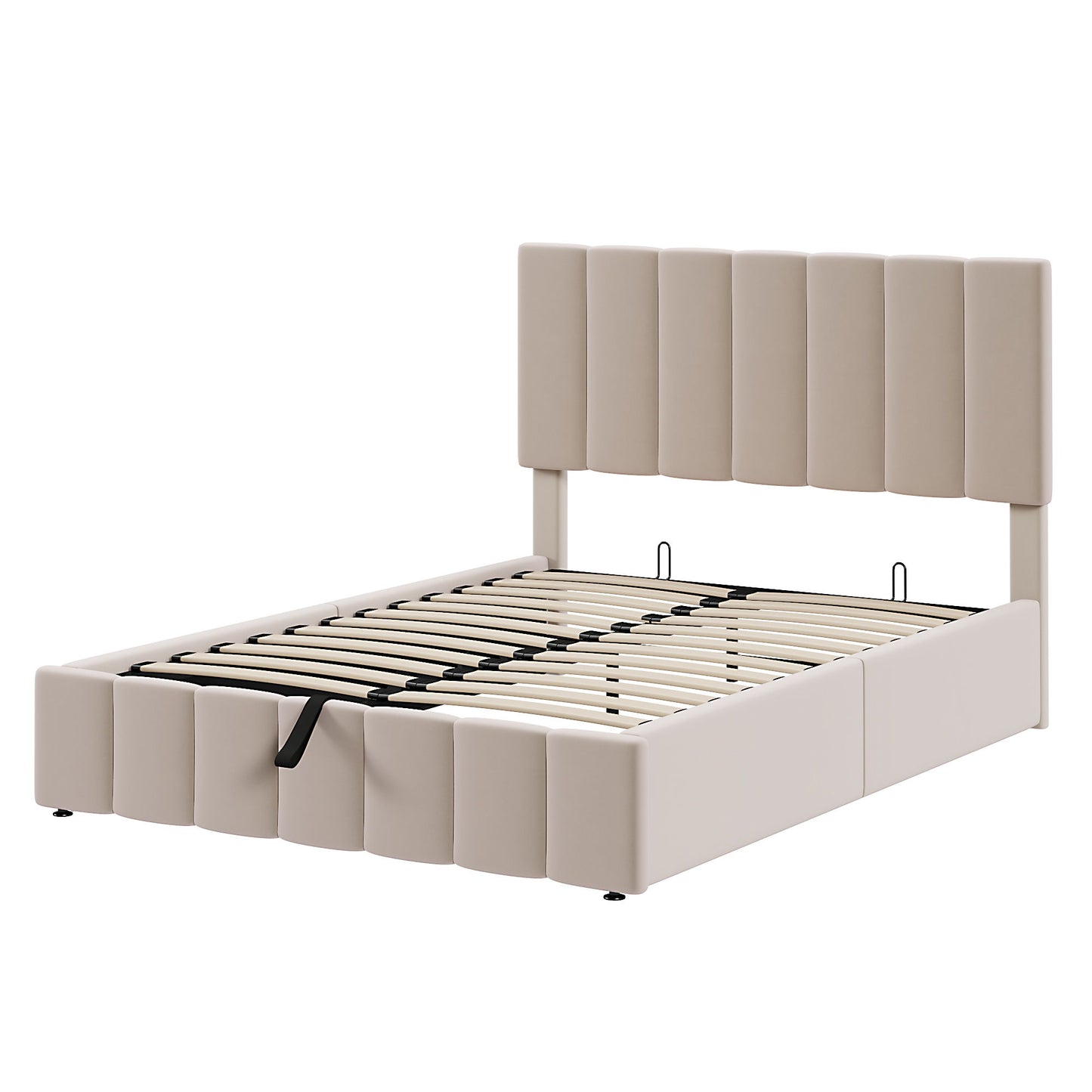Full Size Upholstered Platform Bed With A Hydraulic Storage System - Beige