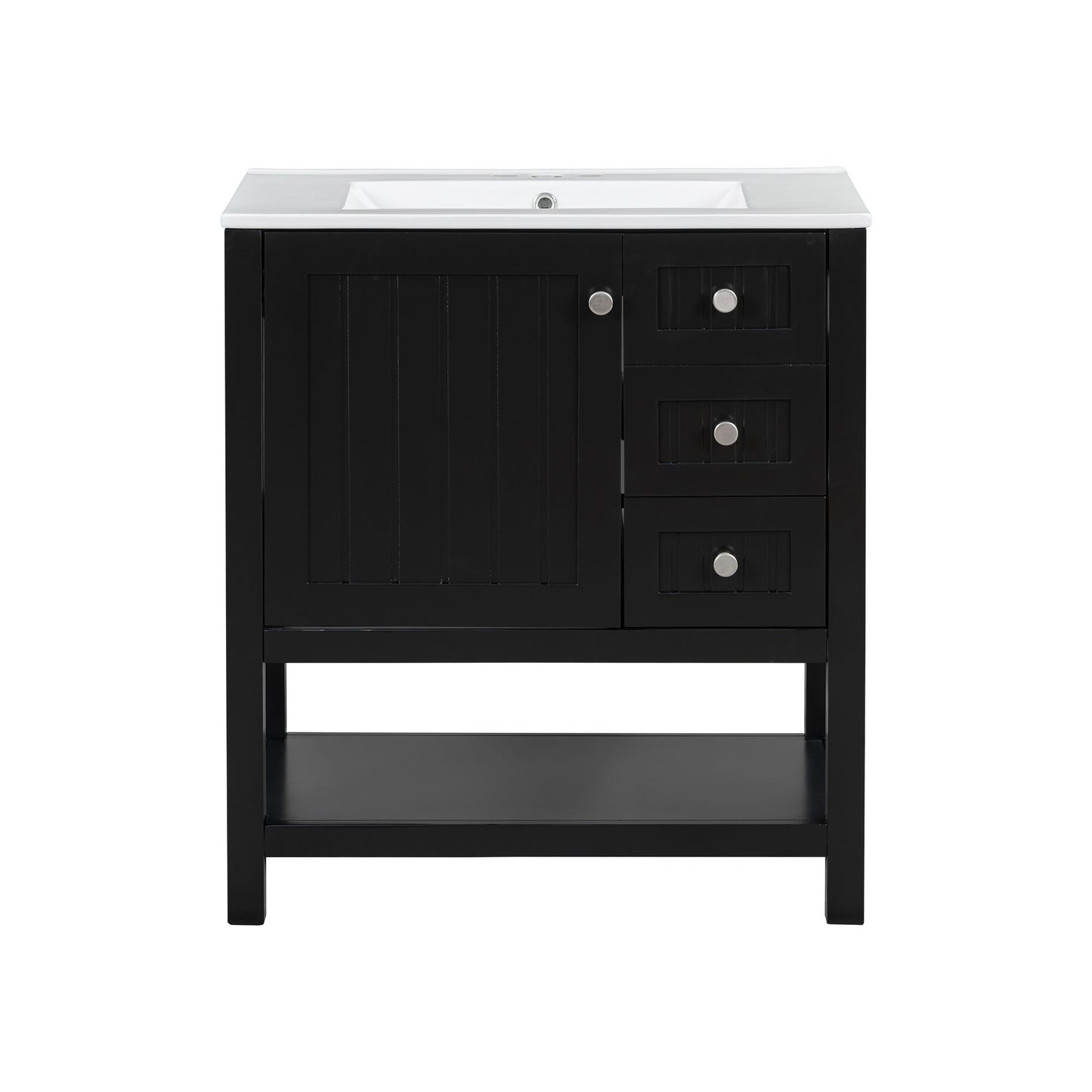 Transitional Style Bathroom Vanity Cabinet Combo With Ceramic Sink, Soft Close Door - Black