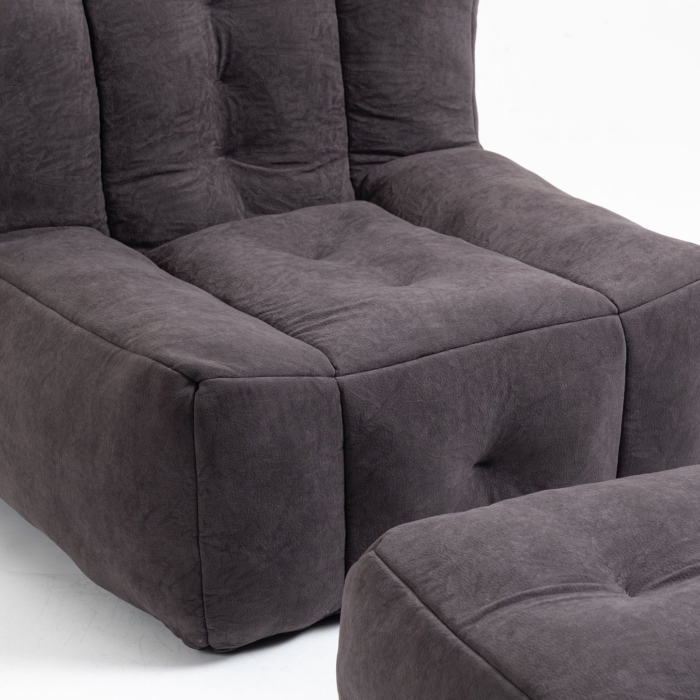Fluffy Bean Bag Chair, Comfortable Bean Bag For Adults And Children, Super Soft Lazy Sofa Chair With Memory Foam And Ottoman, Indoor Modern Focus Bean Bag Chair For Living Room, Bedroom, Apartment - Black