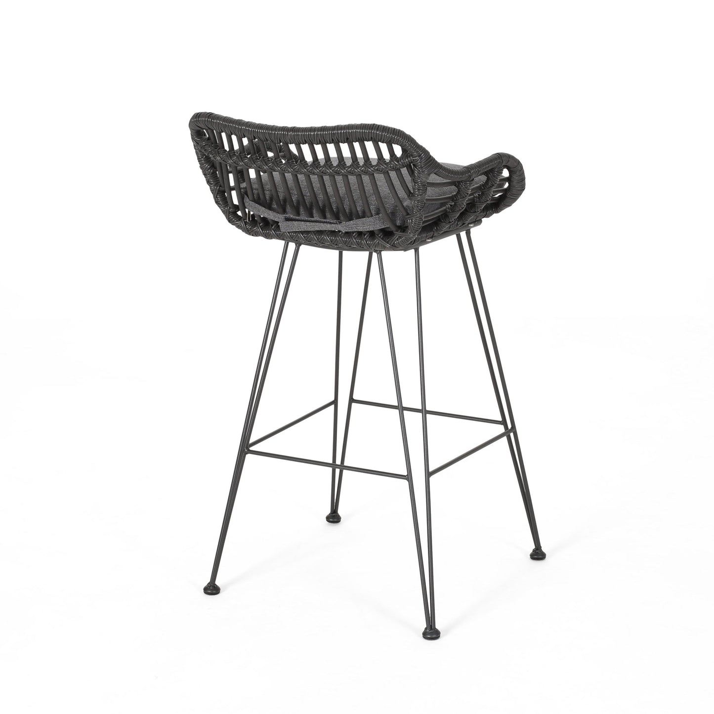 Outdoor Wicker Barstool With Cushions (Set of 2) - Gray