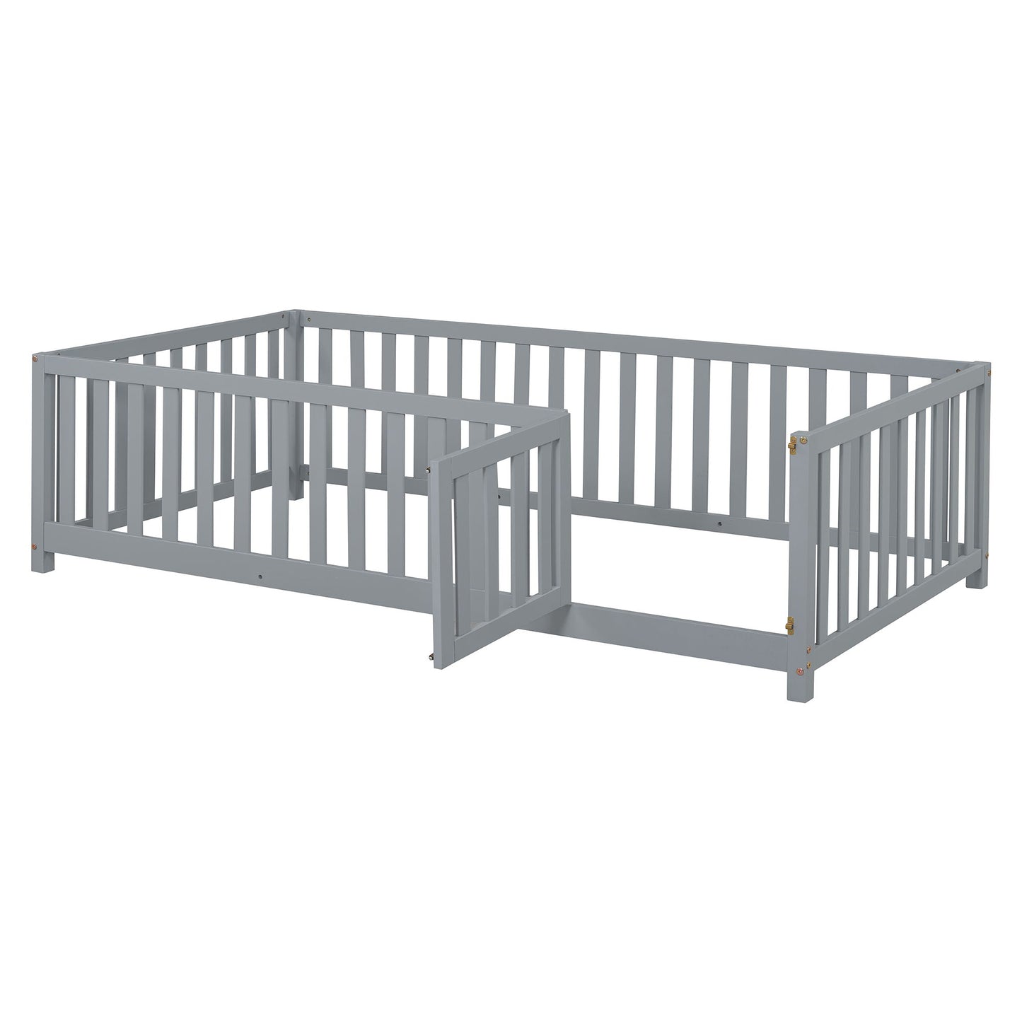 Twin Size Daybed With Fence Guardrails And 2 Drawers, Split Into Independent Floor Bed & Daybed - Gray