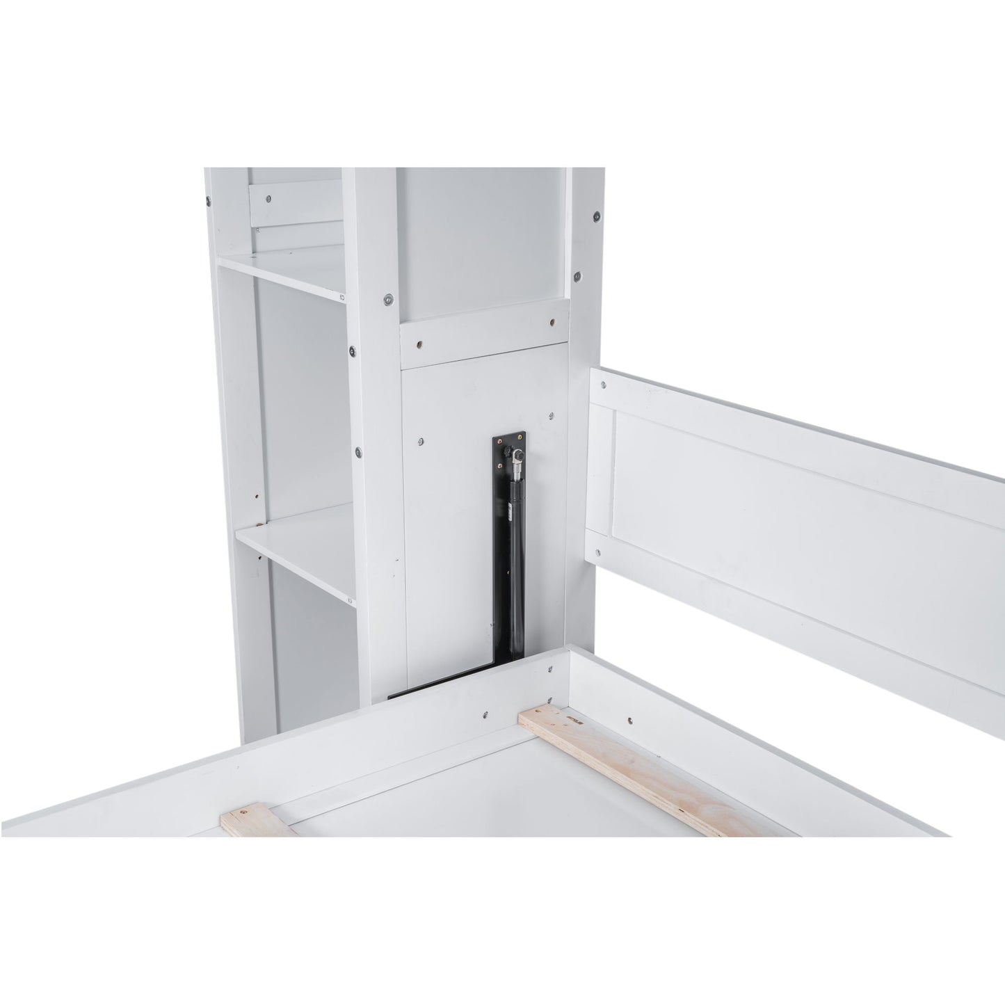 Queen Size Murphy Wall Bed With Shelves And LED Lights - White