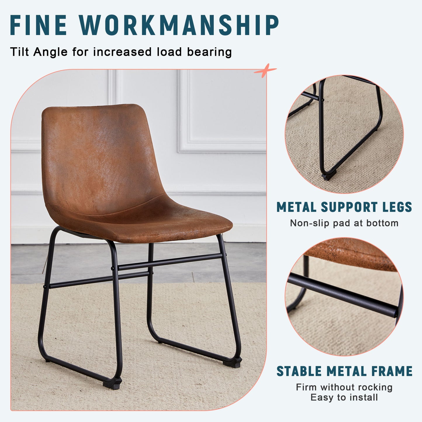 (Set of 4) Retro Chairs, Comfortable Bar Stools, Suitable For Industrial And Vintage Style Environments - Brown